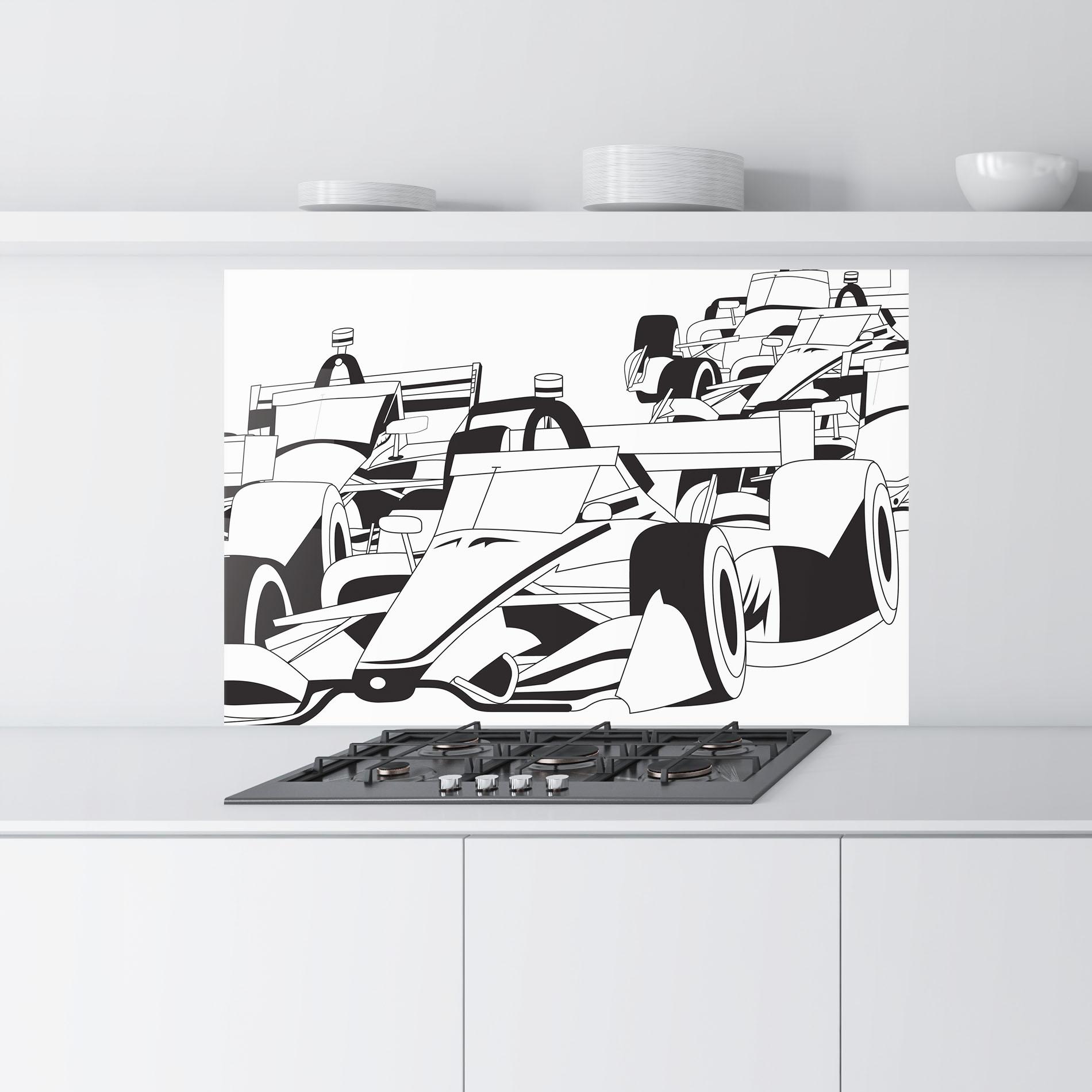 Konyhai üveg hátfal Grand Prix Cars mockup 9