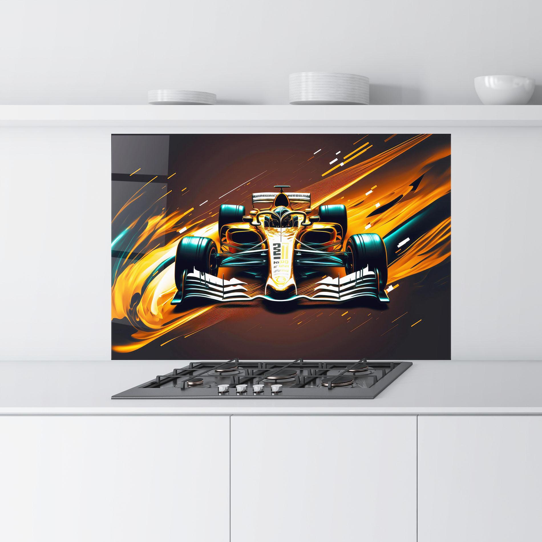 Konyhai üveg hátfal Orange Racing Car mockup 9