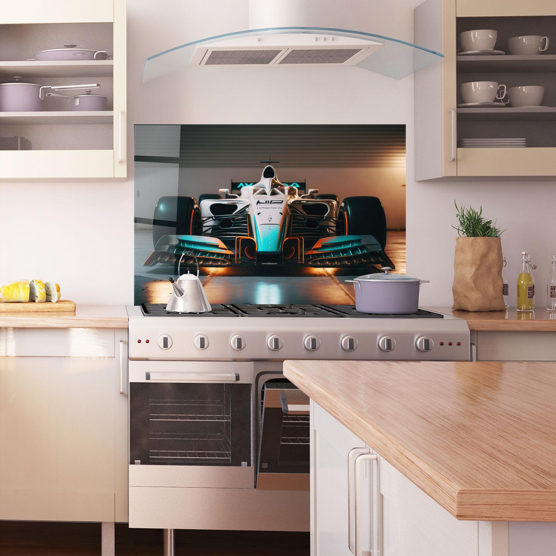Konyhai üveg hátfal Blue White F1 mockup 1
