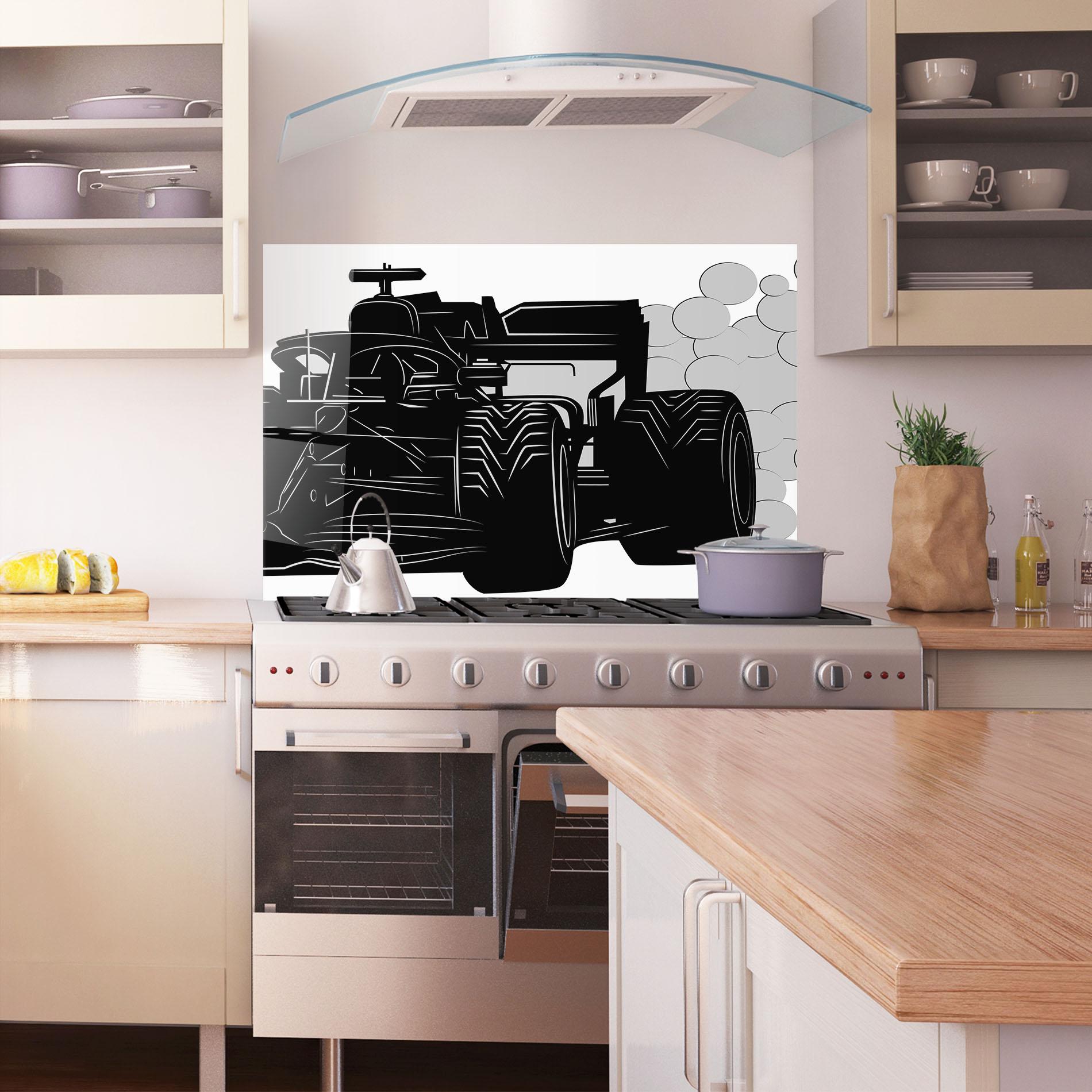 Konyhai üveg hátfal Car F1 Smoke mockup 1