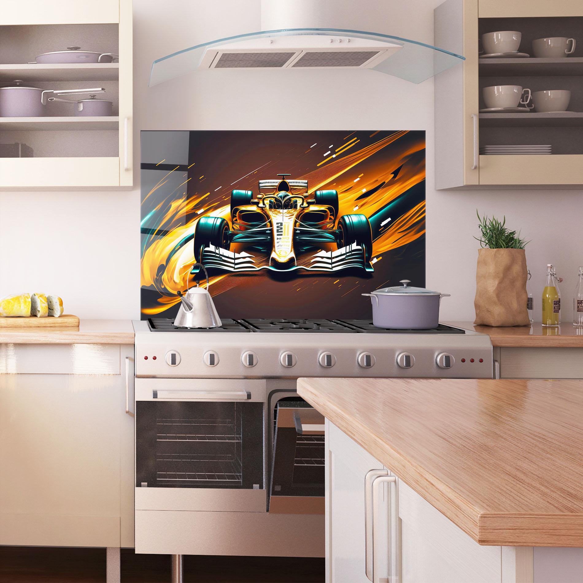 Konyhai üveg hátfal Orange Racing Car mockup 1