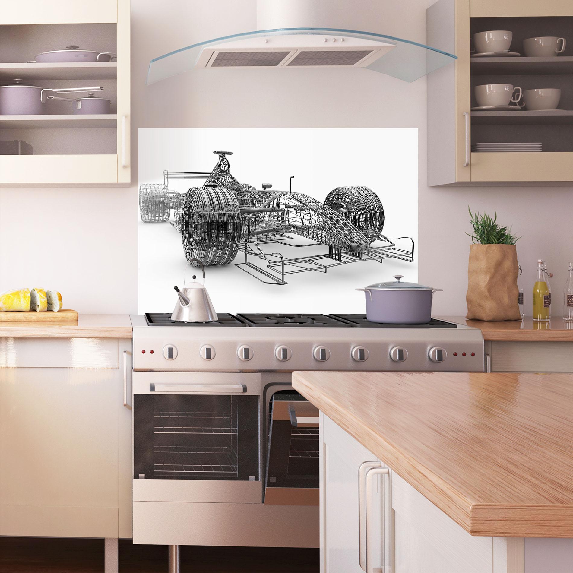 Konyhai üveg hátfal Wireframe F1 Car mockup 1