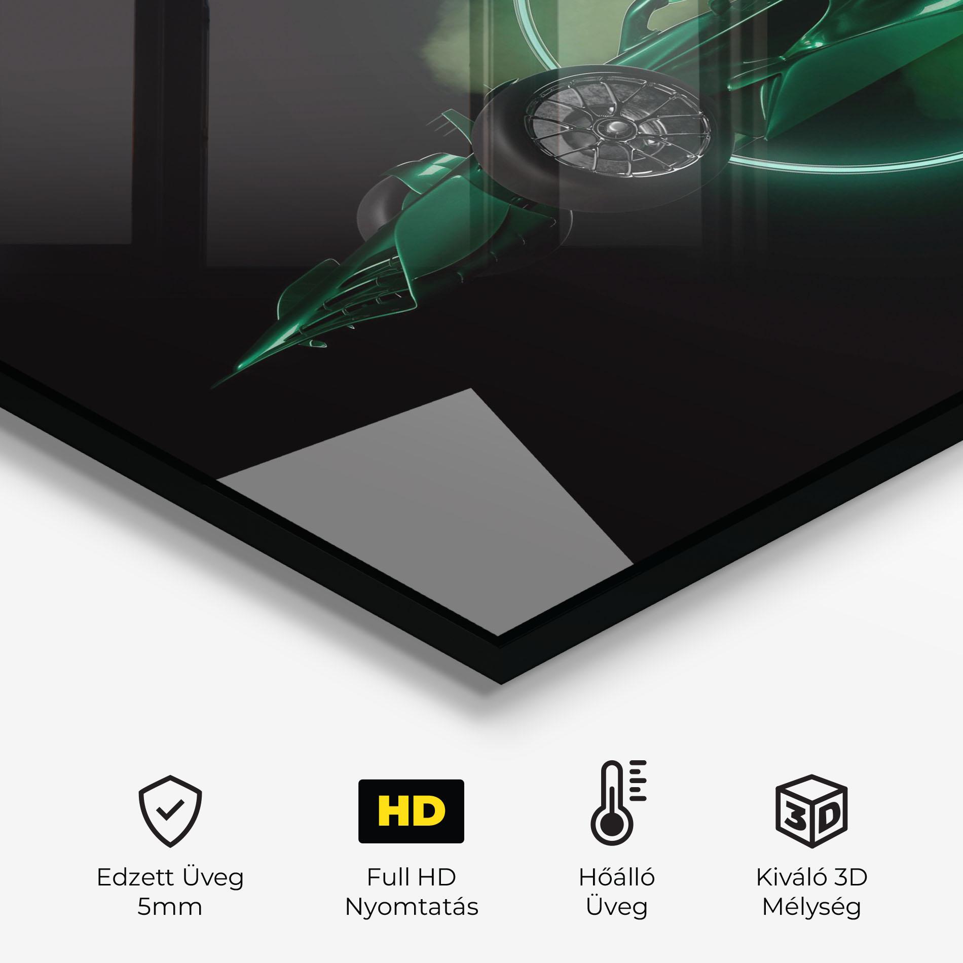 Konyhai üveg hátfal Green Racing Car mockup 2