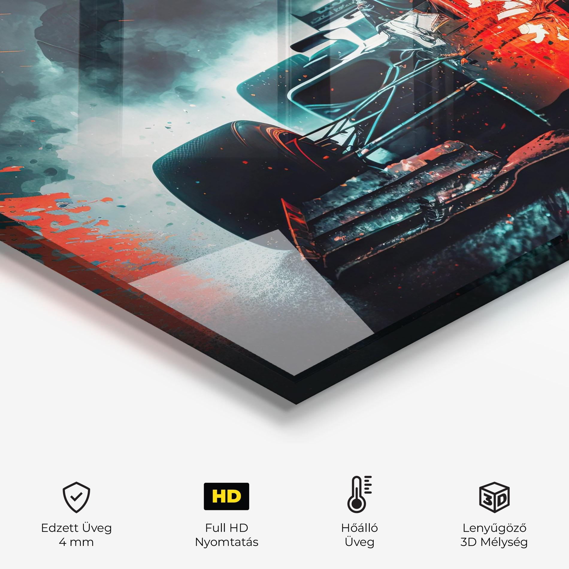 Konyhai üveg hátfal Blue Red F1 mockup 2