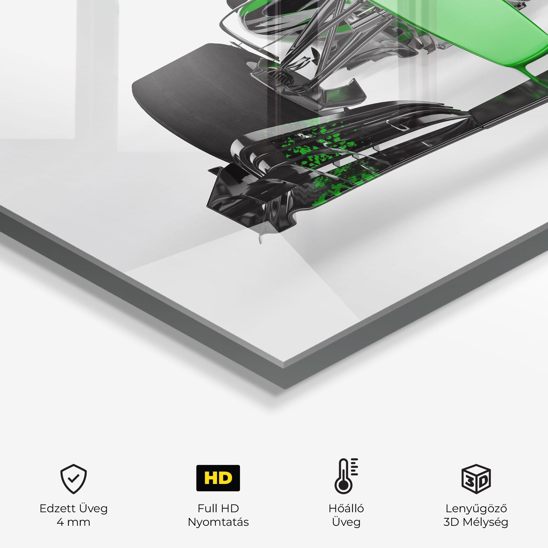 Konyhai üveg hátfal Green F1 Car mockup 2