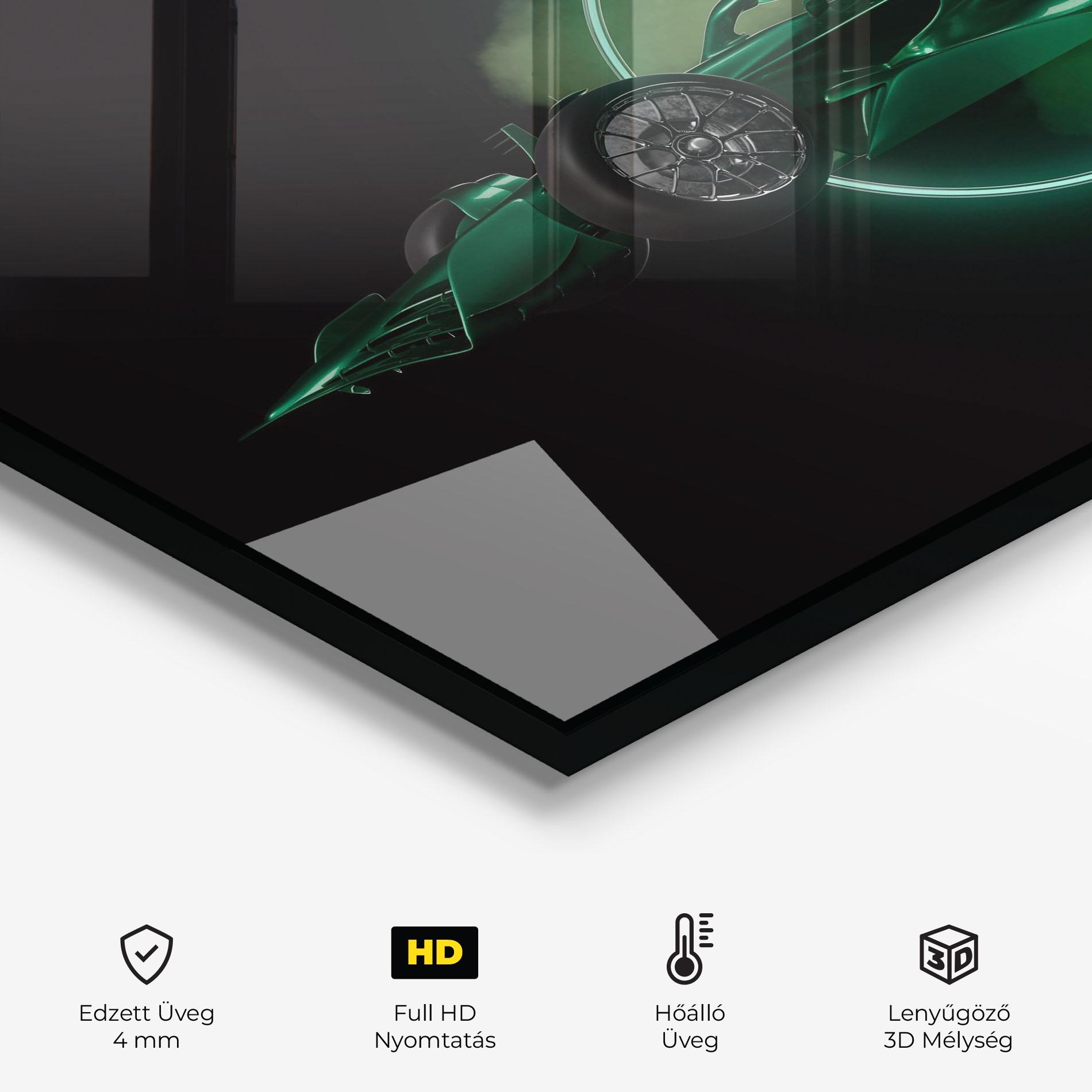 Konyhai üveg hátfal Green Racing Car mockup 2