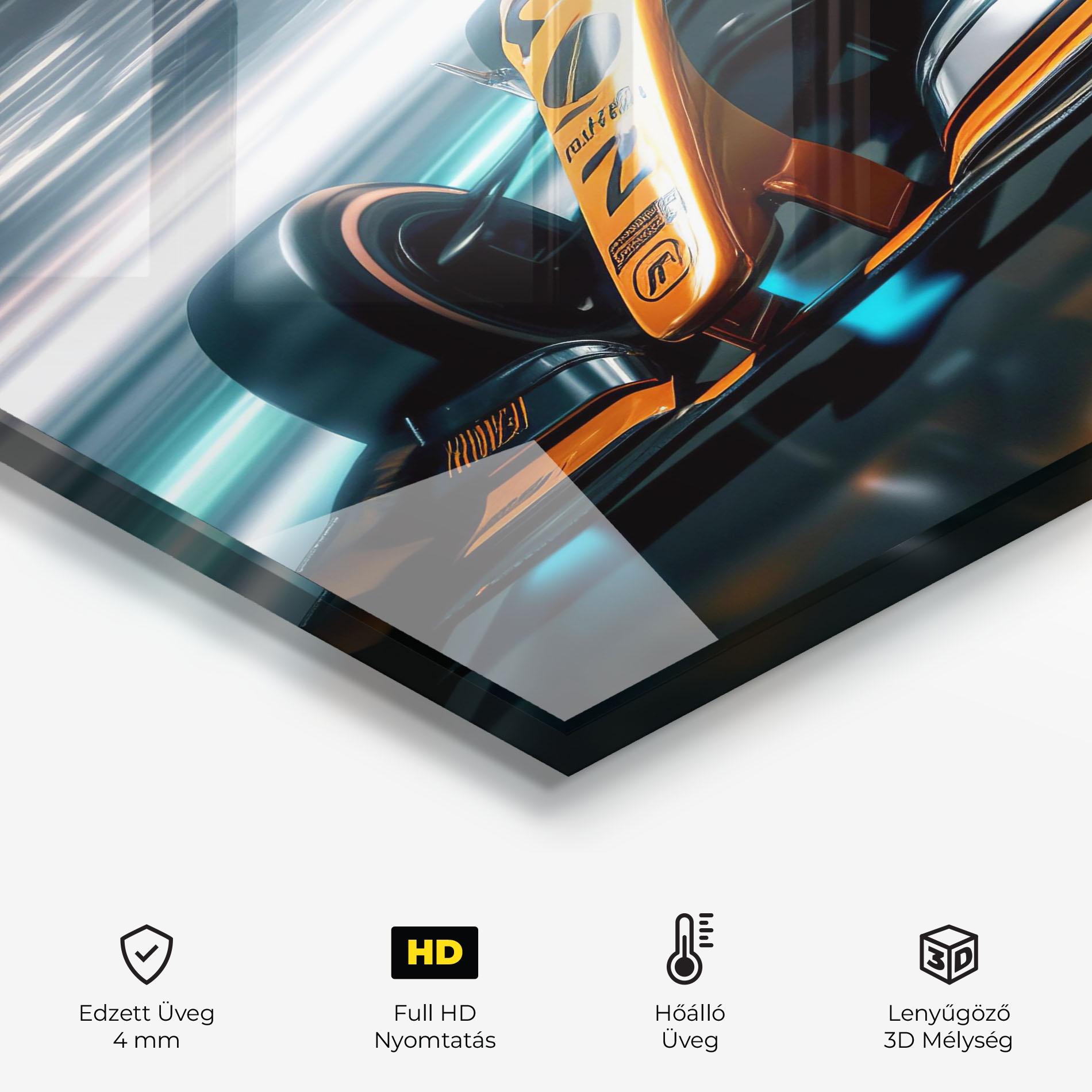 Konyhai üveg hátfal Orange F1 Car mockup 2