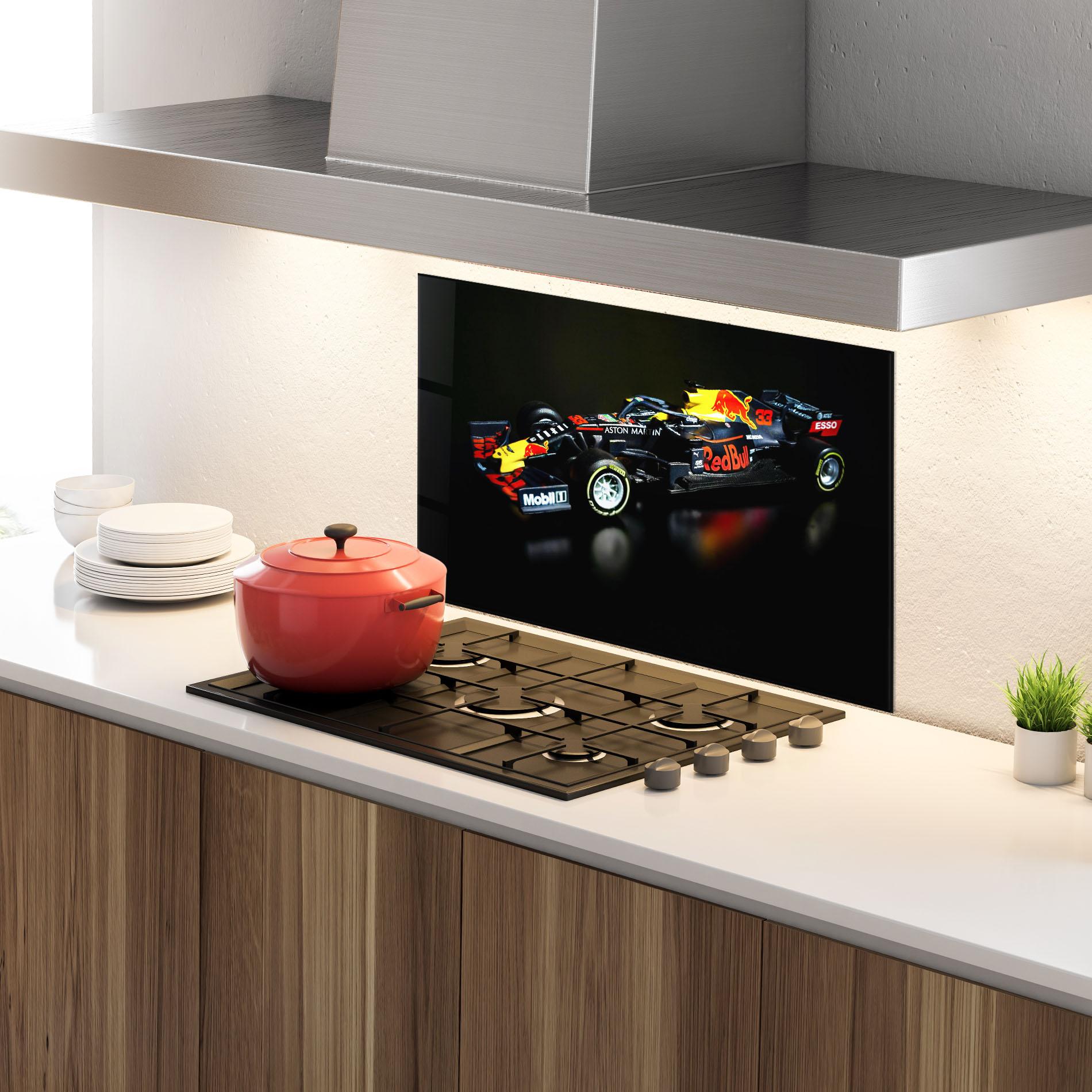 Konyhai üveg hátfal Black Yellow F1 mockup 4