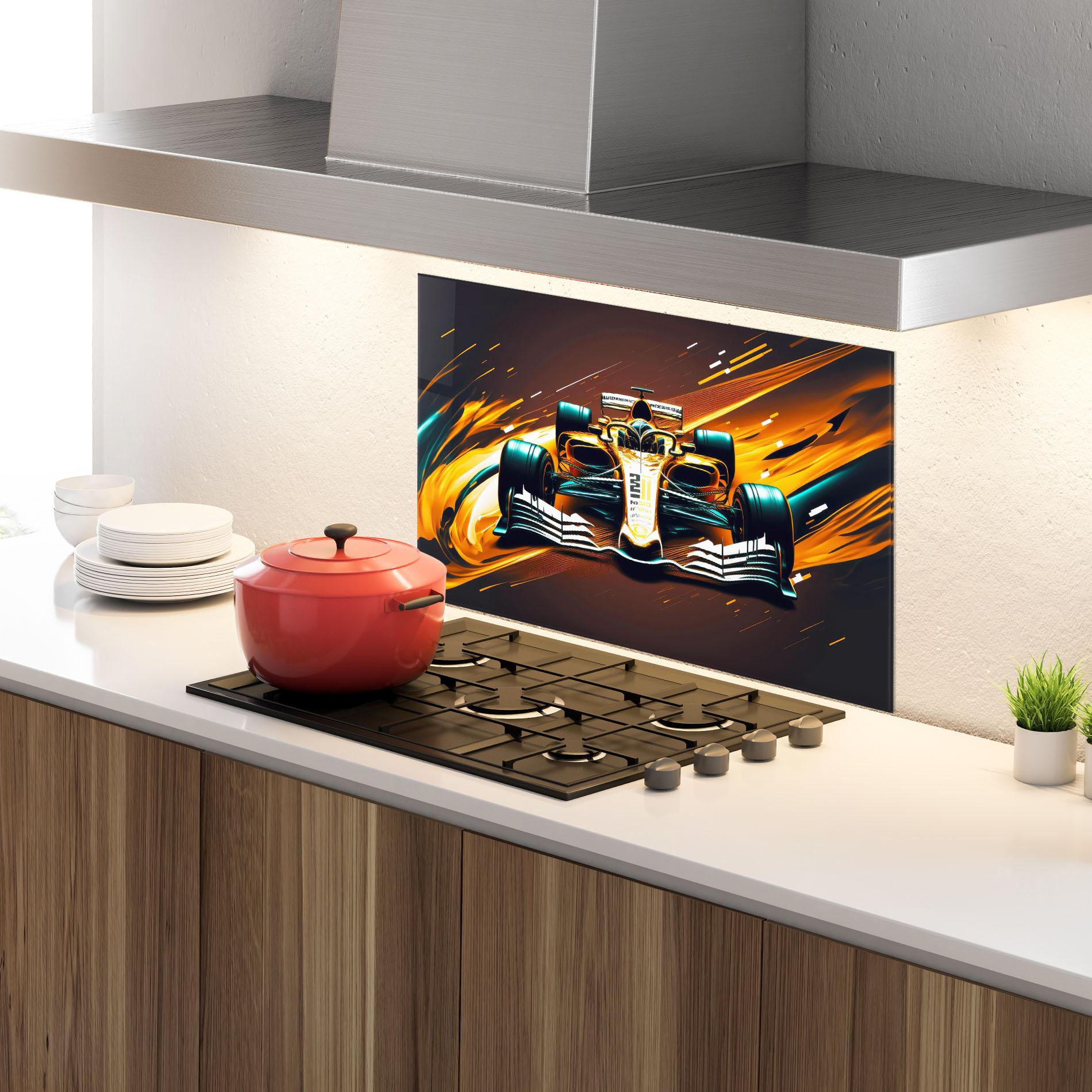 Konyhai üveg hátfal Orange Racing Car mockup 4