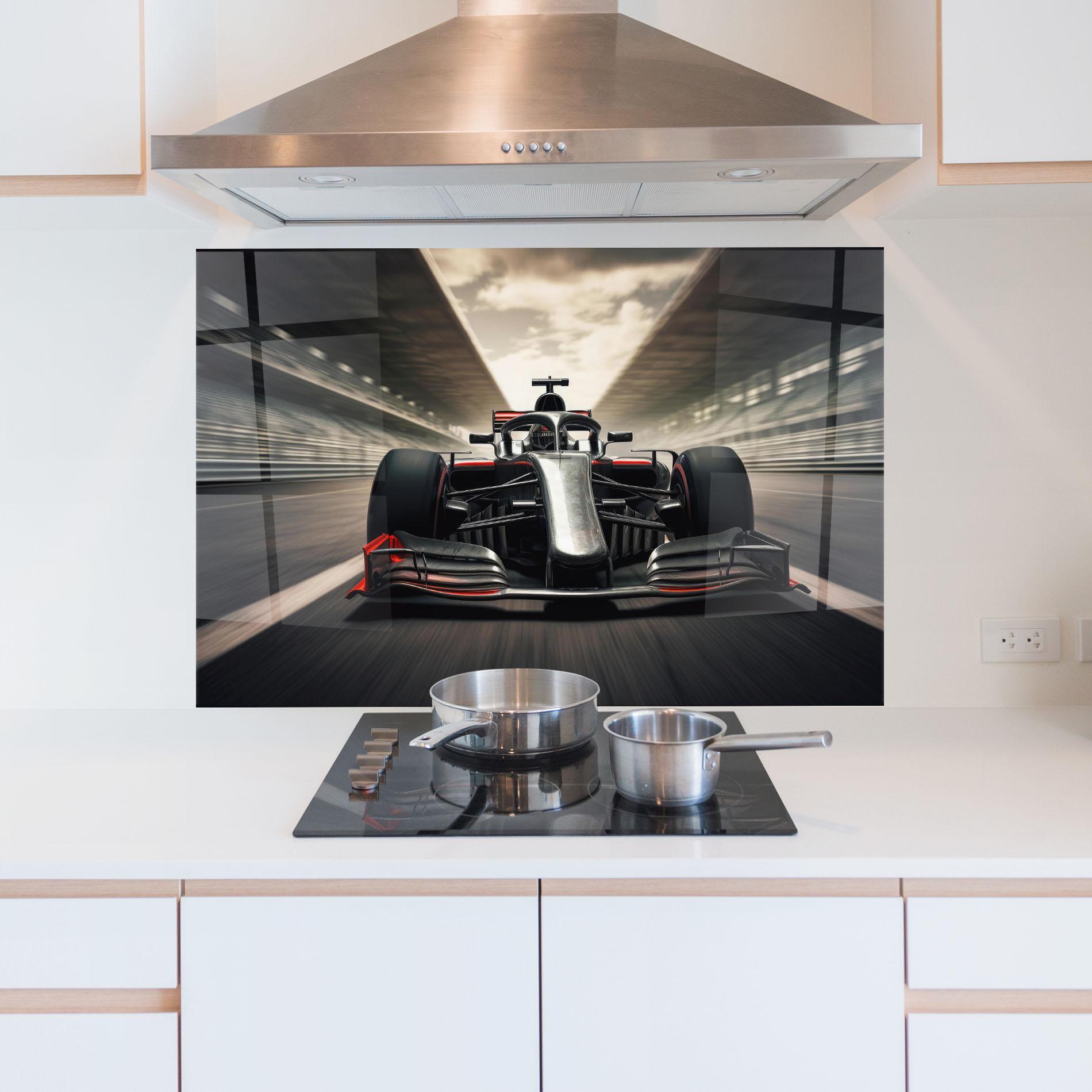 Konyhai üveg hátfal Black Red F1 mockup 5