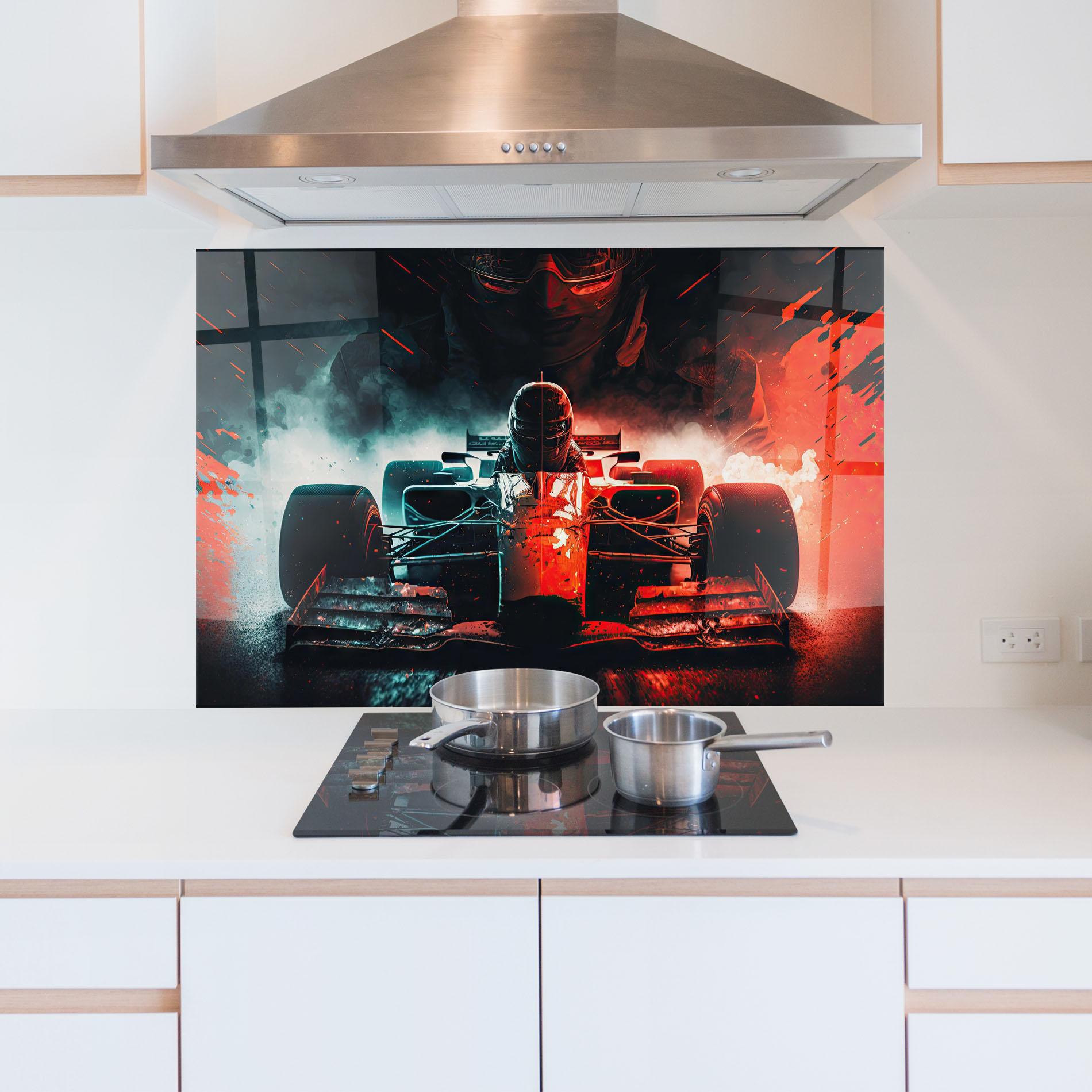 Konyhai üveg hátfal Blue Red F1 mockup 5