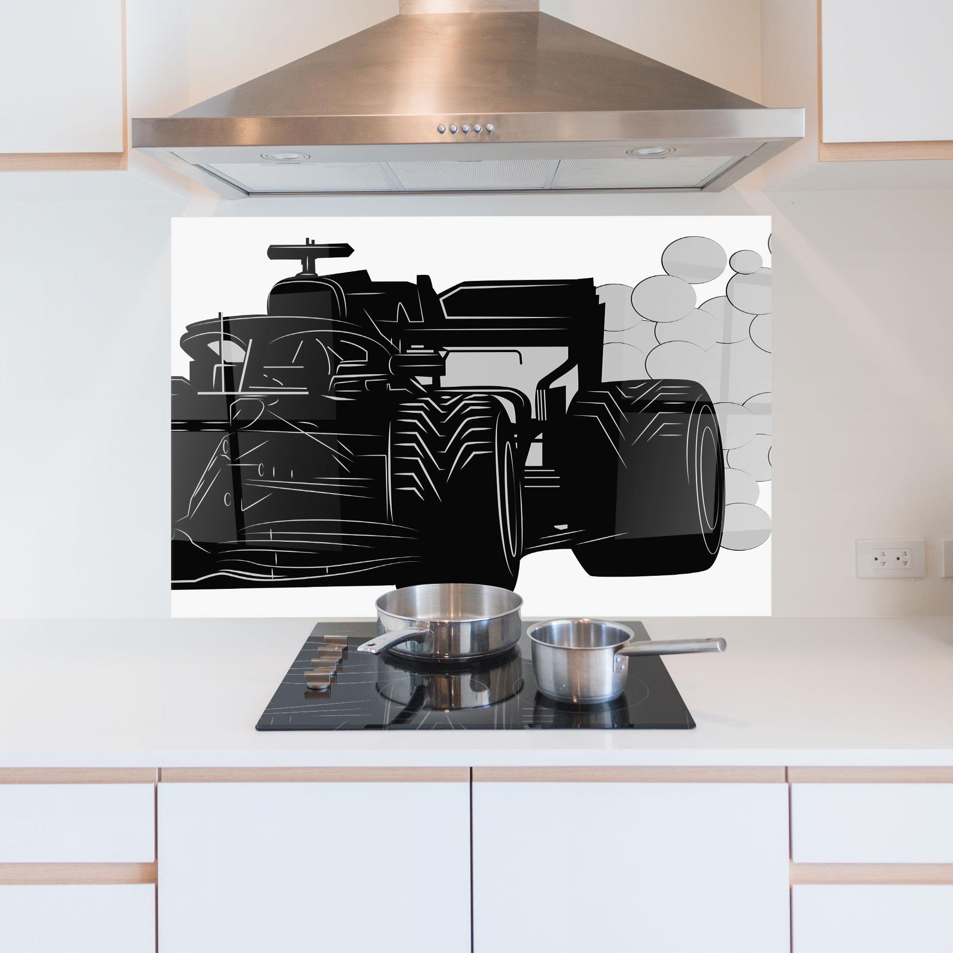 Konyhai üveg hátfal Car F1 Smoke mockup 5