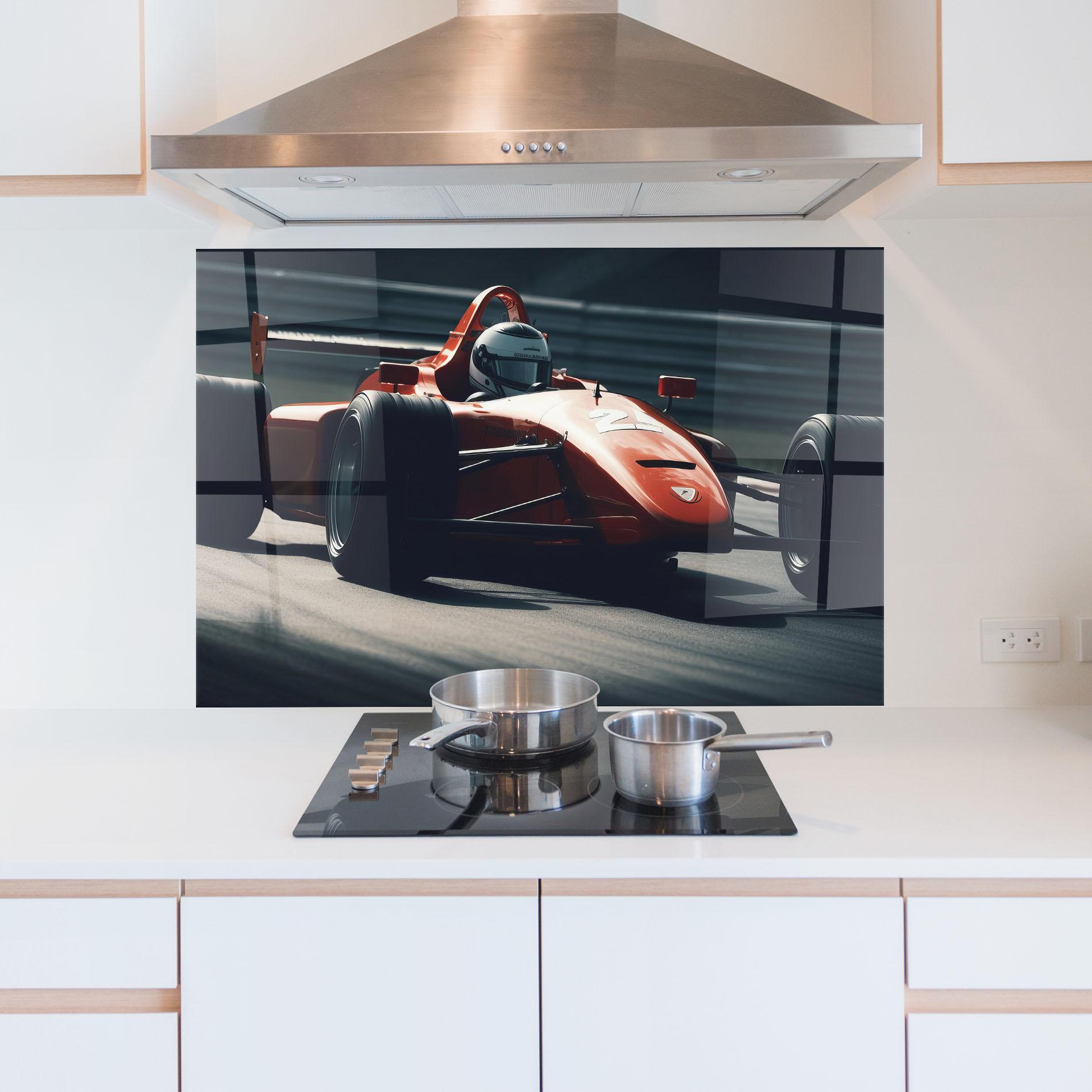 Konyhai üveg hátfal Orange Car F1 mockup 5