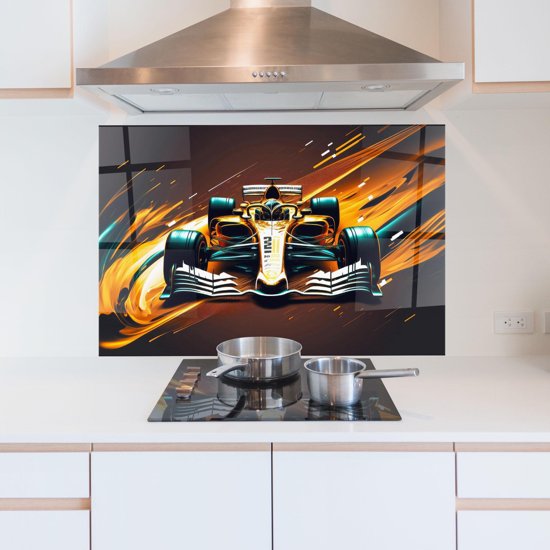 Konyhai üveg hátfal Orange Racing Car mockup 5