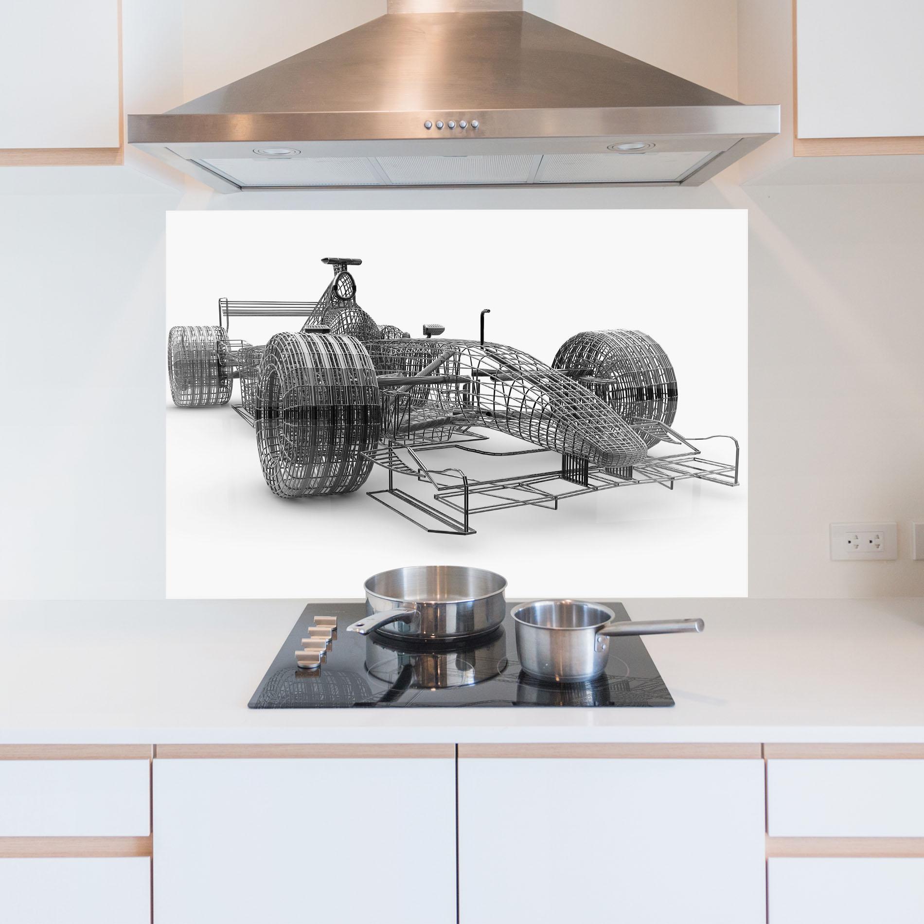 Konyhai üveg hátfal Wireframe F1 Car mockup 5