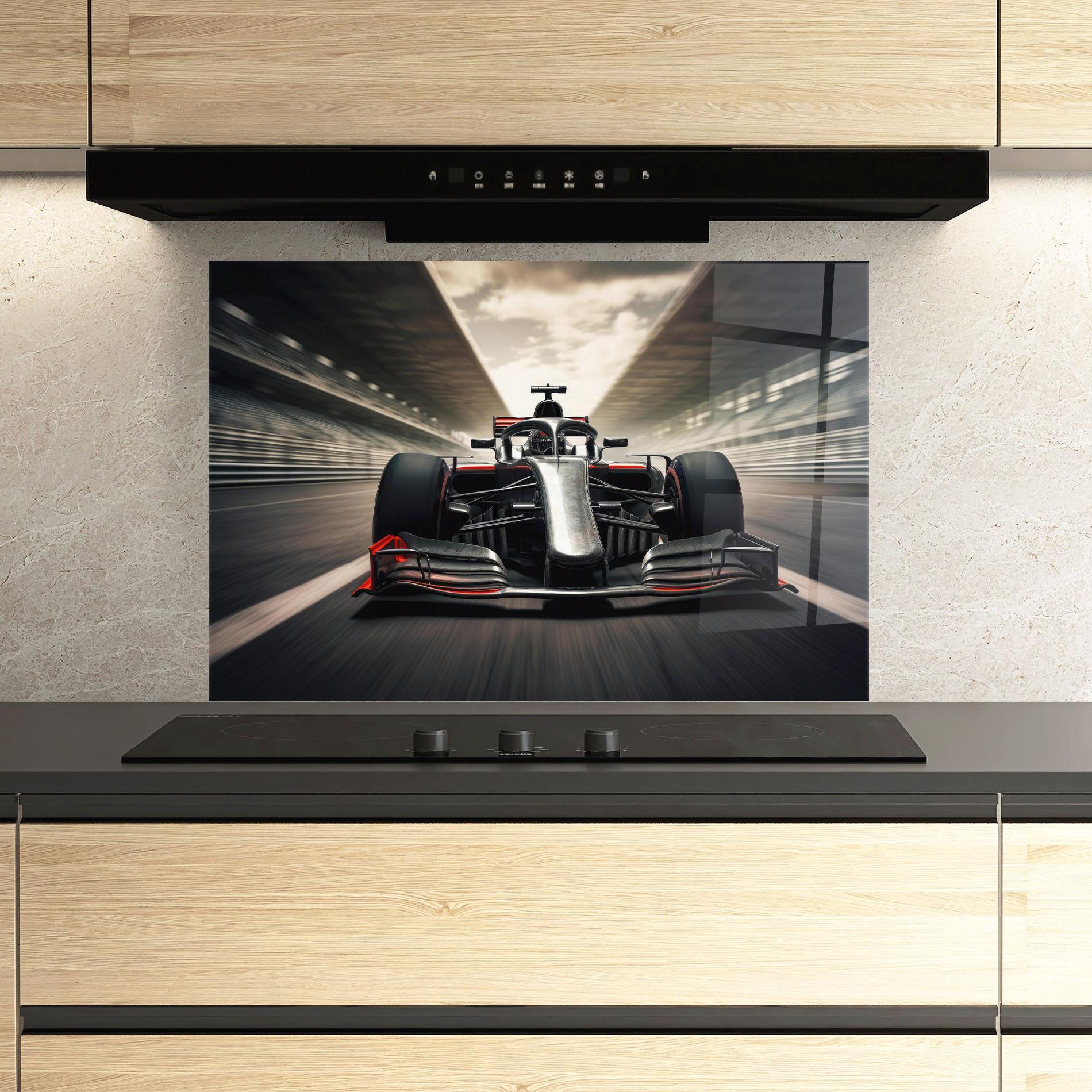 Konyhai üveg hátfal Black Red F1 mockup 3