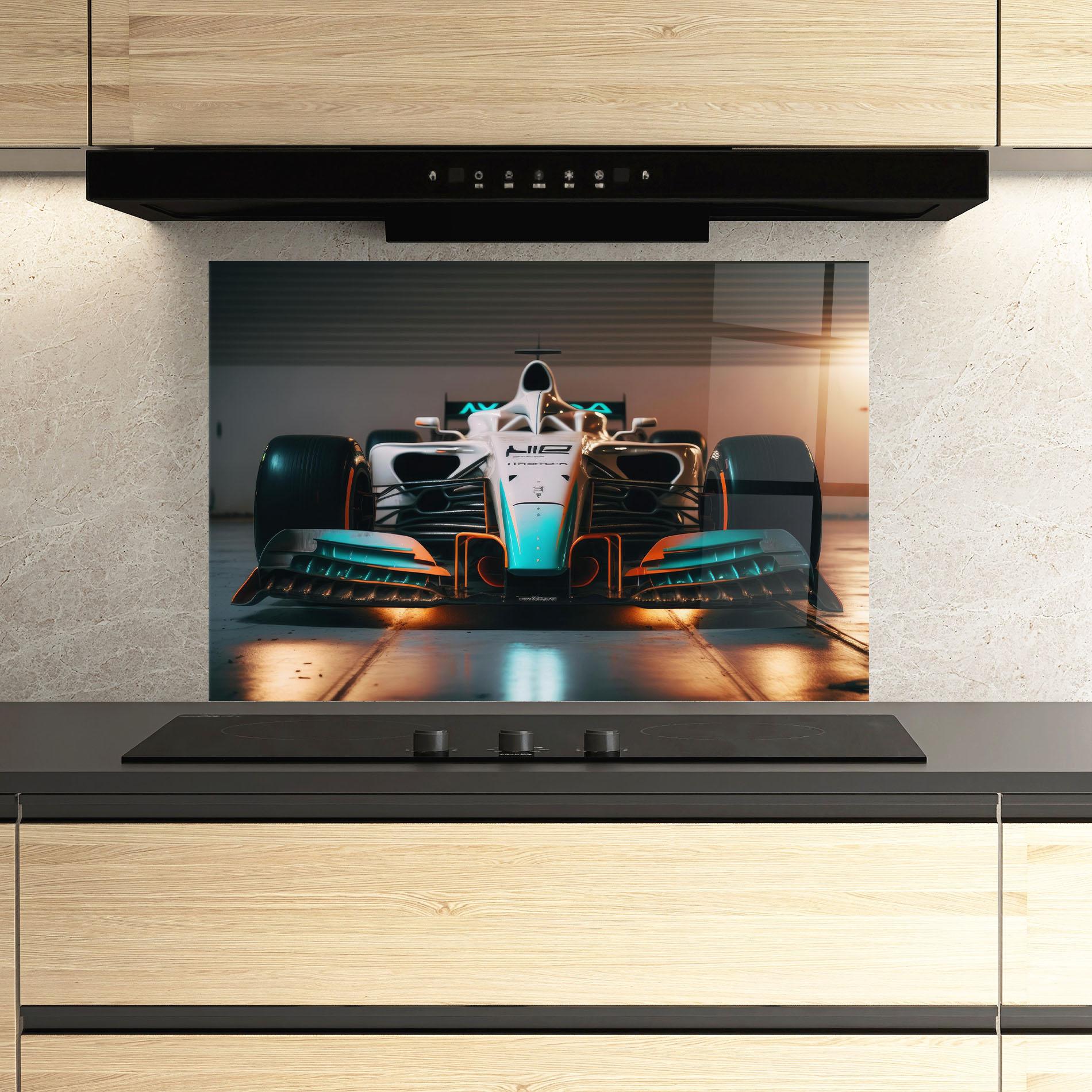 Konyhai üveg hátfal Blue White F1 mockup 3
