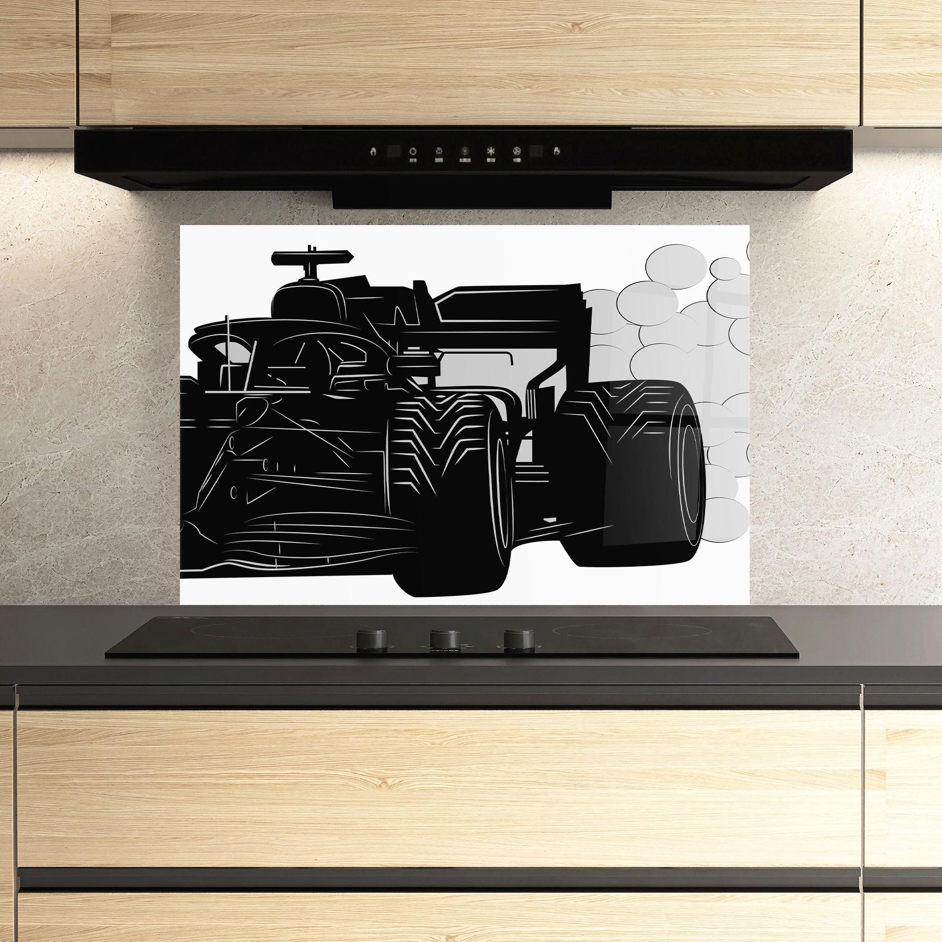 Konyhai üveg hátfal Car F1 Smoke mockup 3