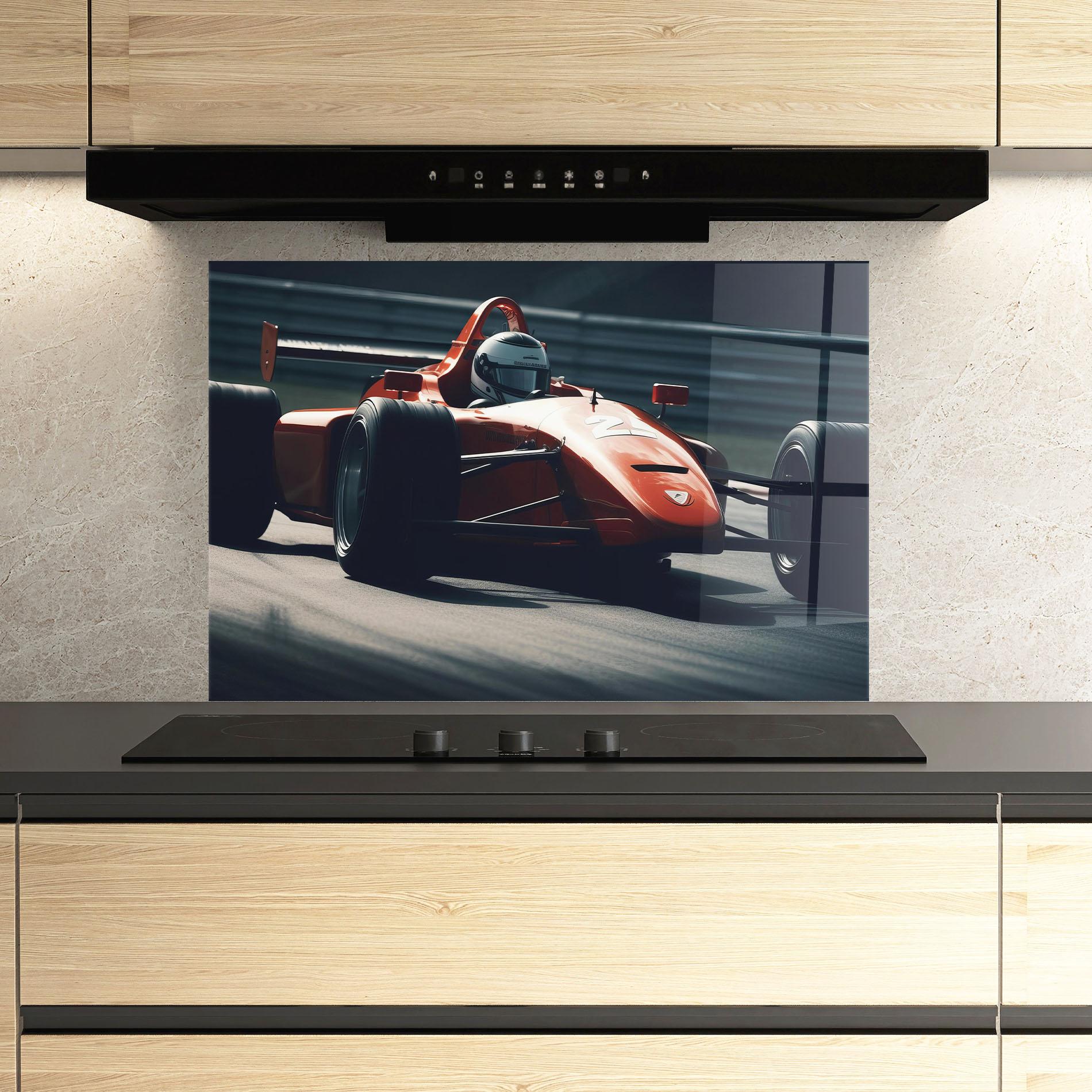 Konyhai üveg hátfal Orange Car F1 mockup 3