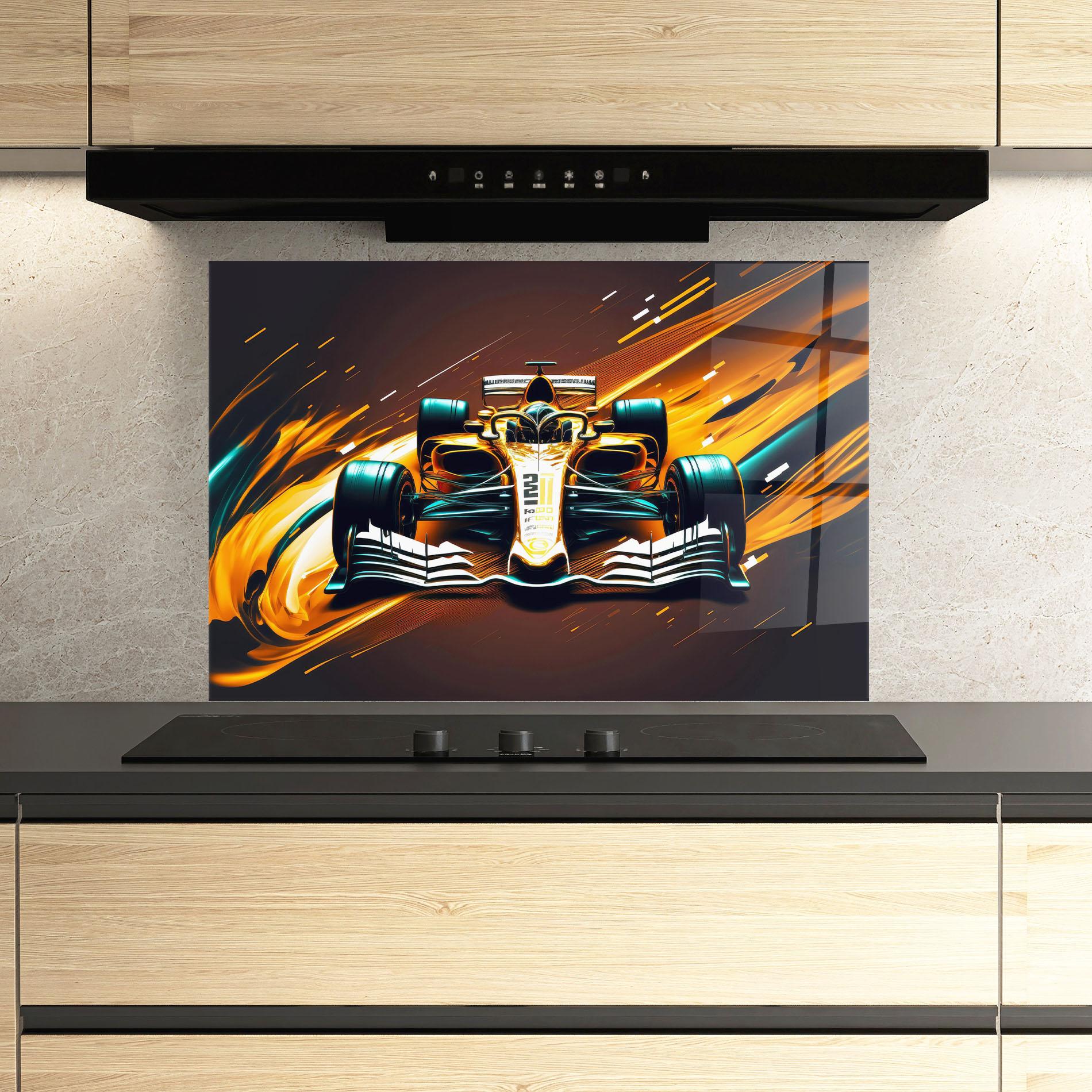 Konyhai üveg hátfal Orange Racing Car mockup 3