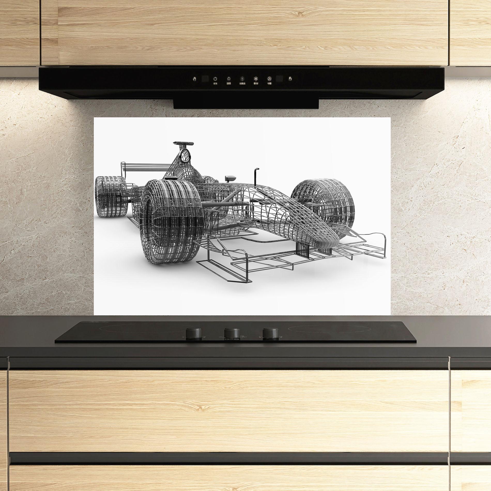 Konyhai üveg hátfal Wireframe F1 Car mockup 3