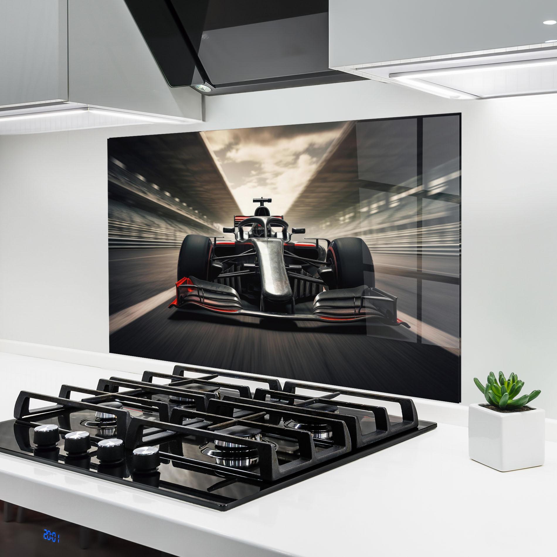 Konyhai üveg hátfal Black Red F1 mockup 6