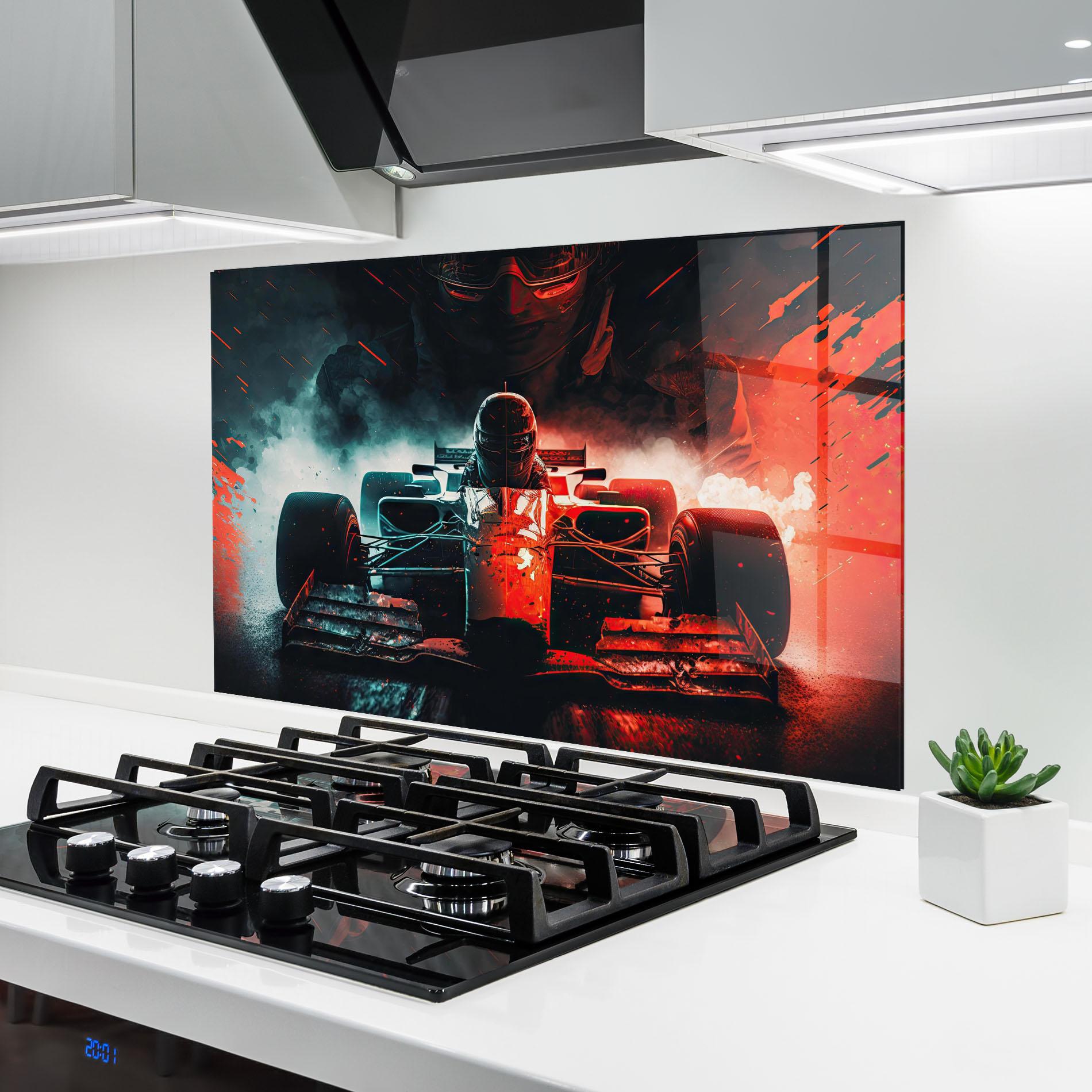 Konyhai üveg hátfal Blue Red F1 mockup 6