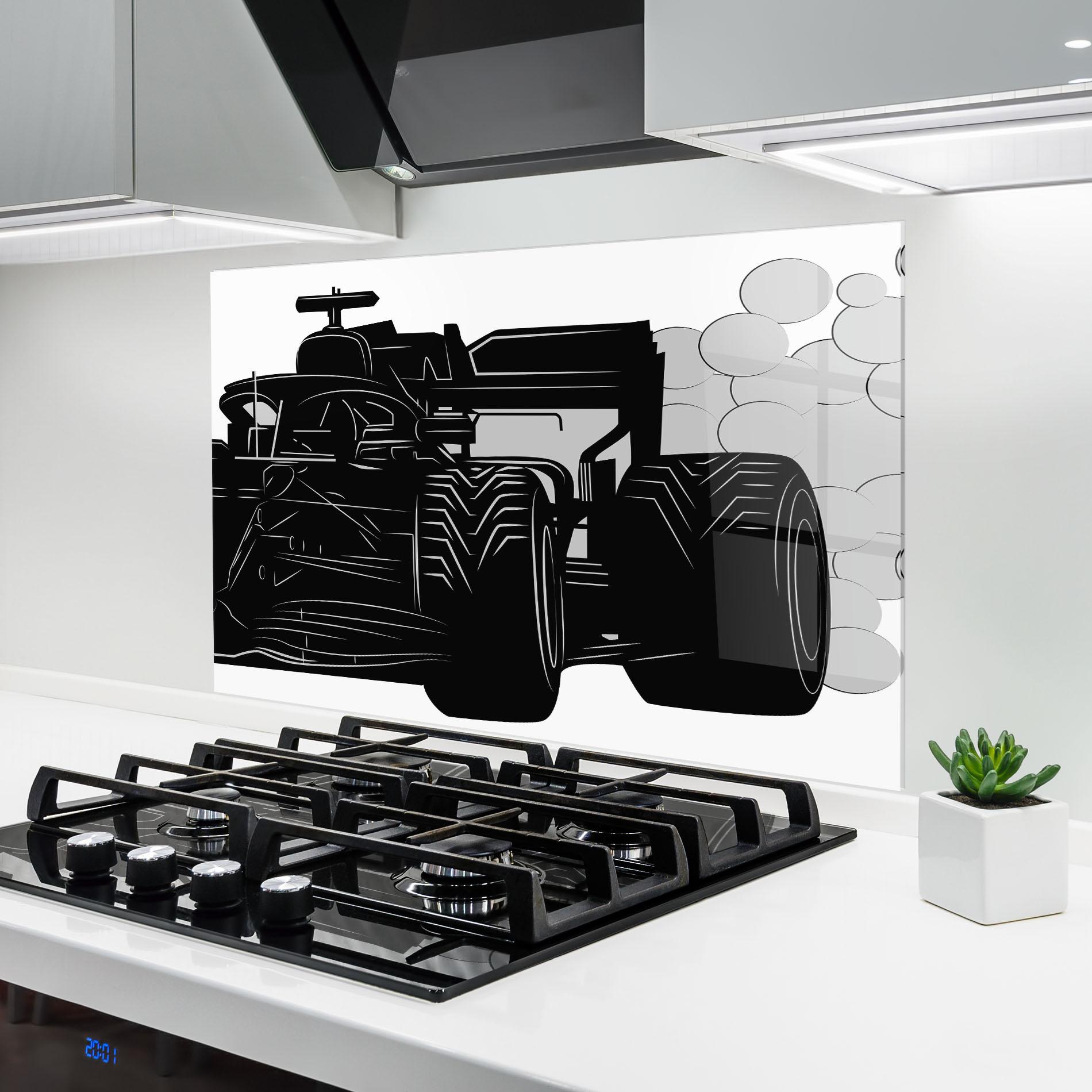 Konyhai üveg hátfal Car F1 Smoke mockup 6
