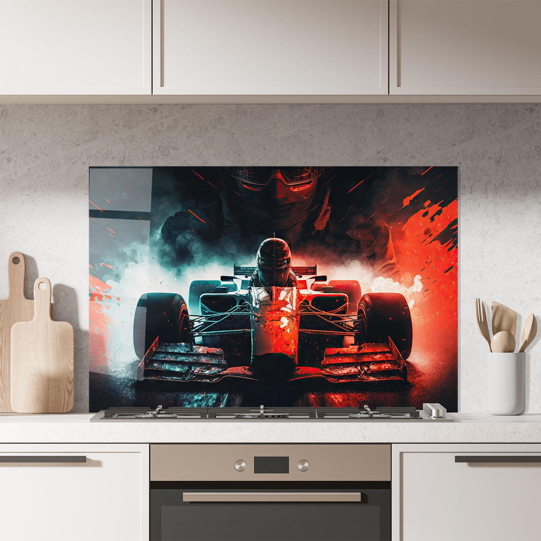Konyhai üveg hátfal Blue Red F1 mockup 7