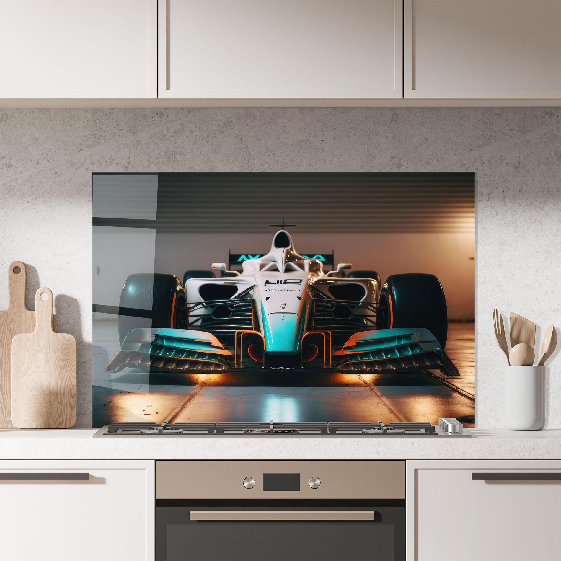 Konyhai üveg hátfal Blue White F1 mockup 7