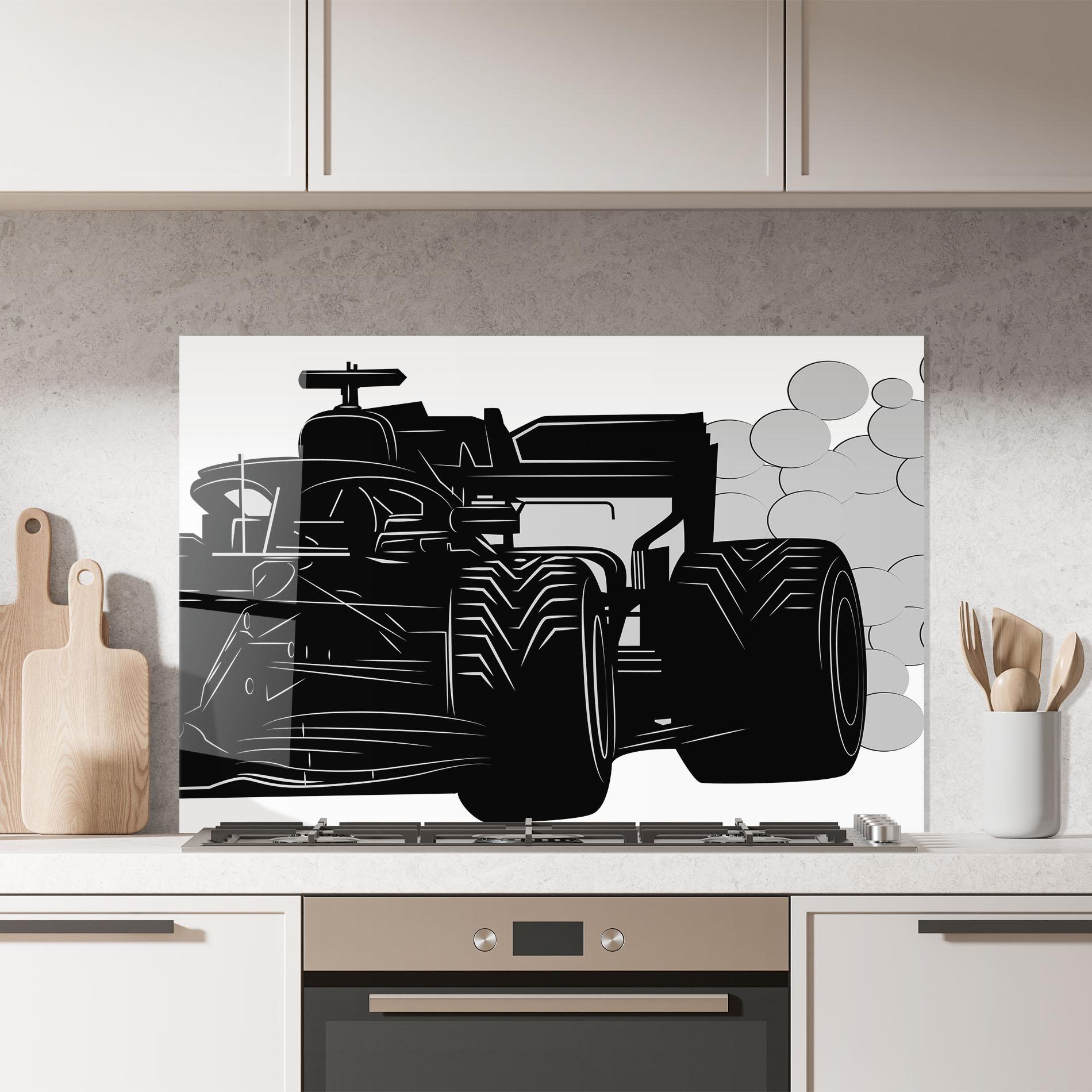 Konyhai üveg hátfal Car F1 Smoke mockup 7