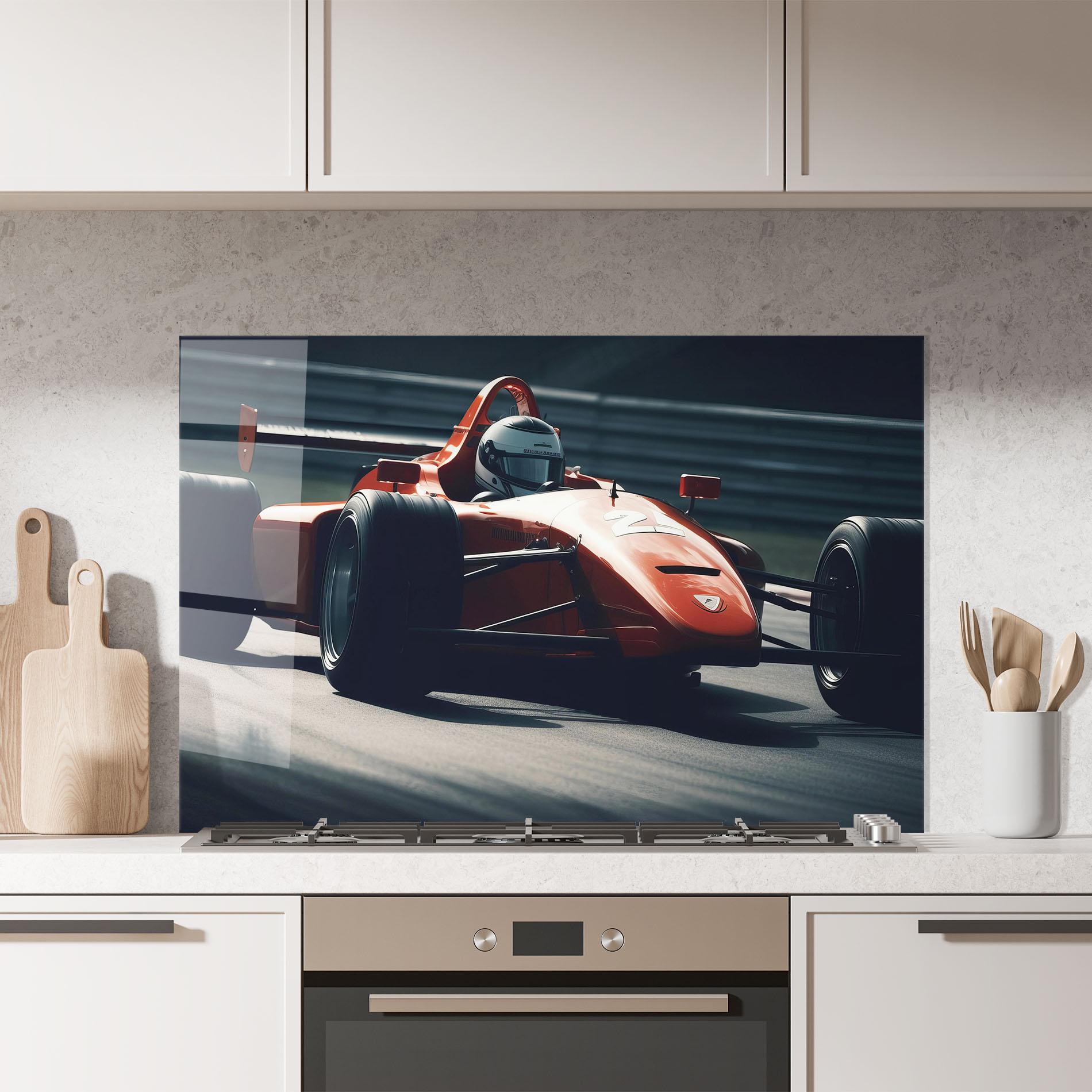 Konyhai üveg hátfal Orange Car F1 mockup 7