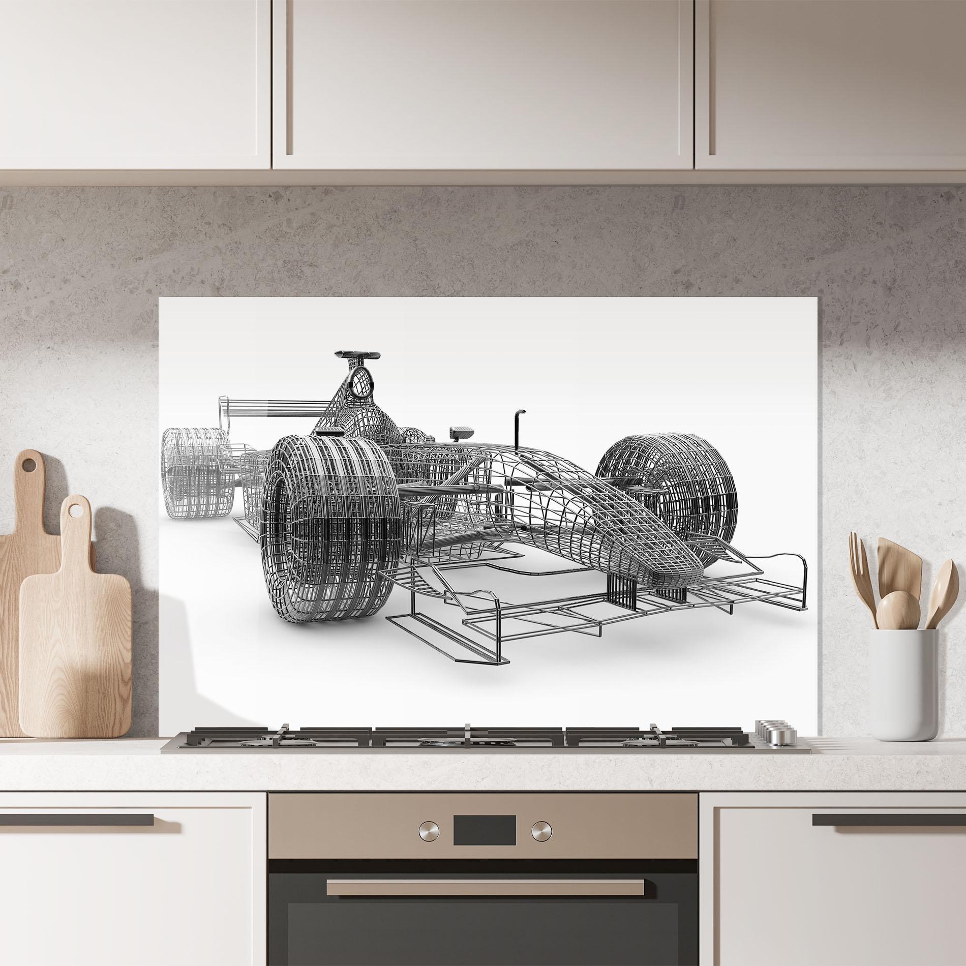 Konyhai üveg hátfal Wireframe F1 Car mockup 7