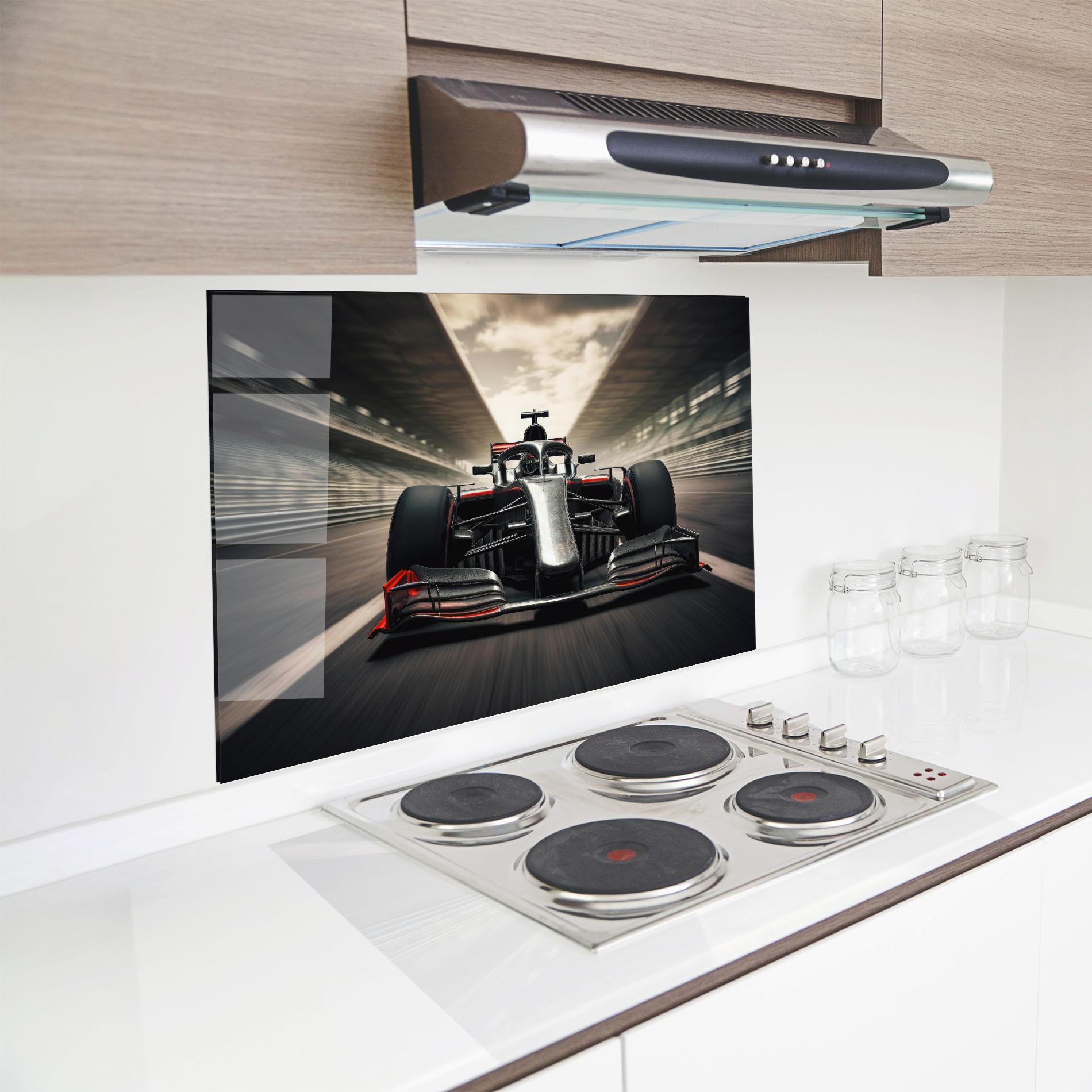 Konyhai üveg hátfal Black Red F1 mockup 8