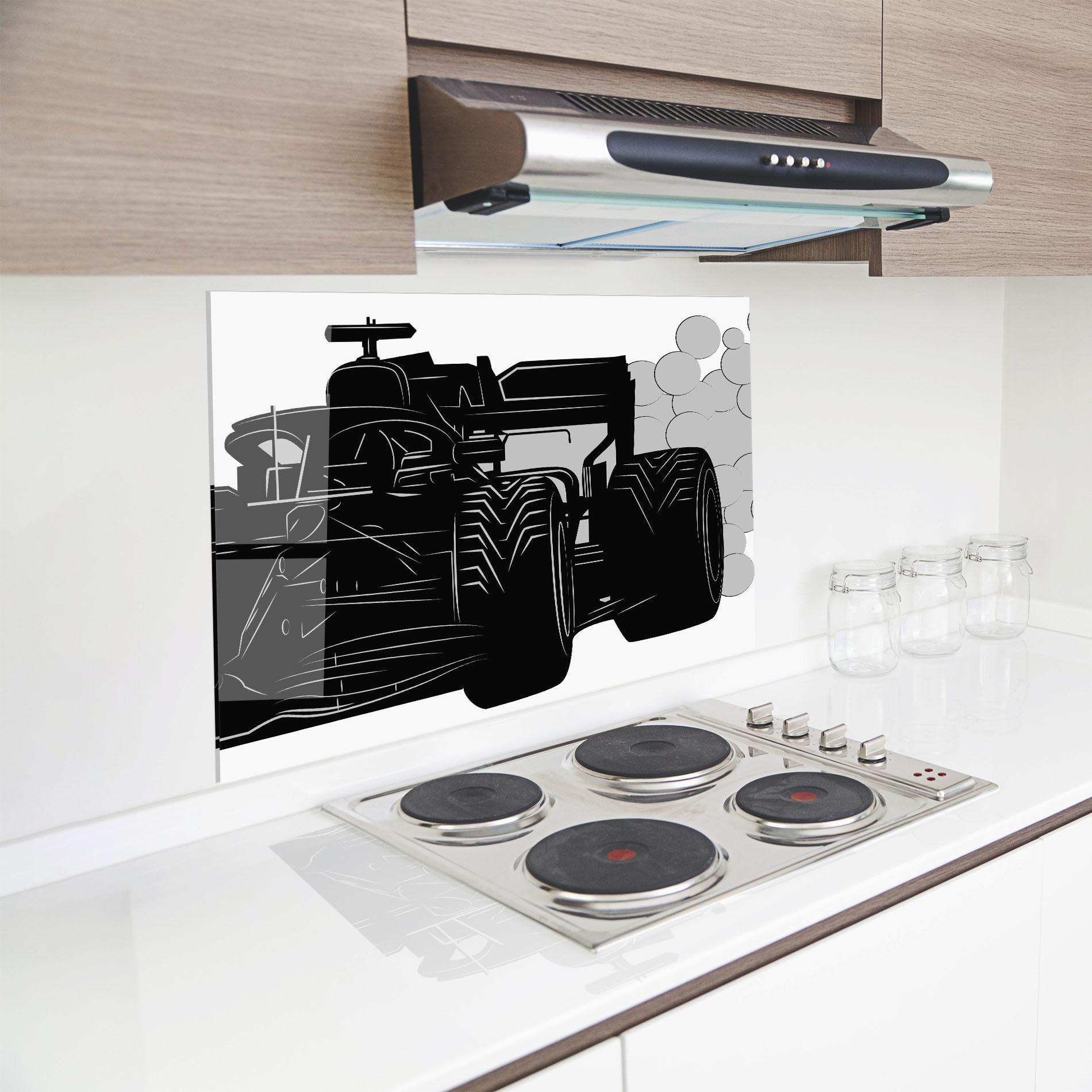 Konyhai üveg hátfal Car F1 Smoke mockup 8
