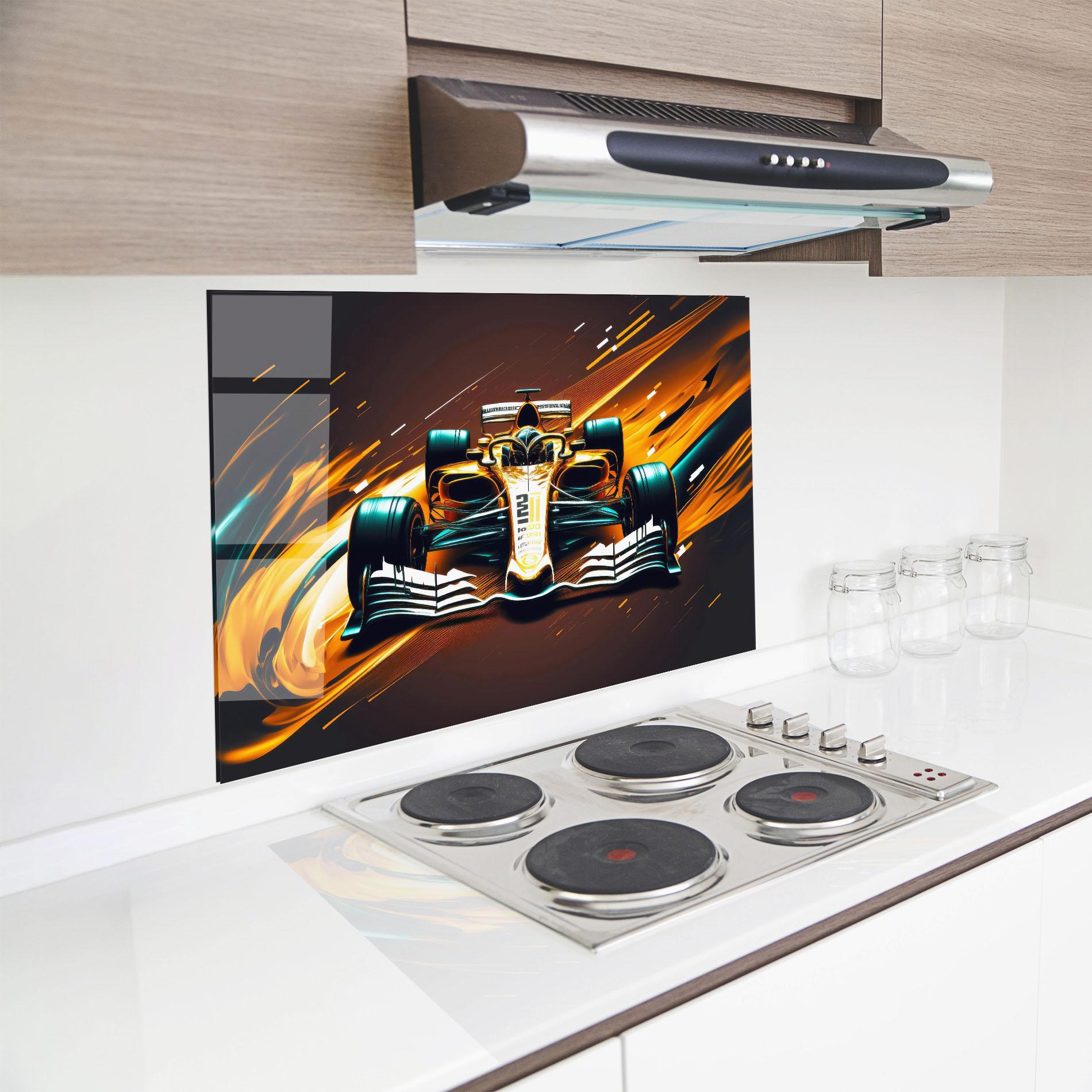 Konyhai üveg hátfal Orange Racing Car mockup 8