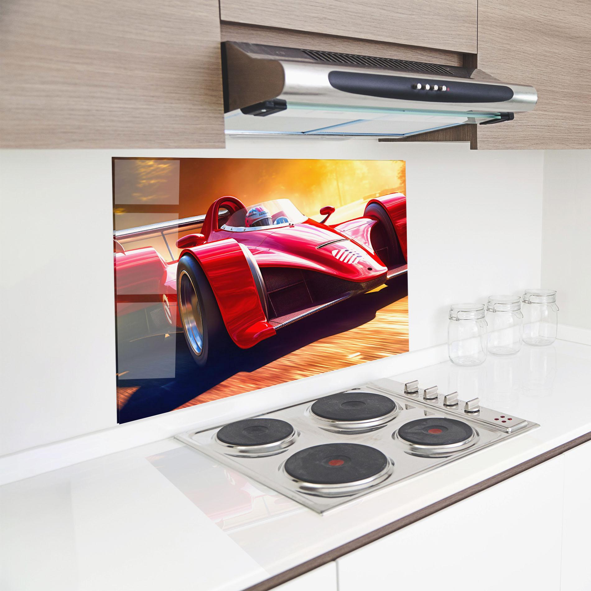 Konyhai üveg hátfal Red Race Car mockup 8