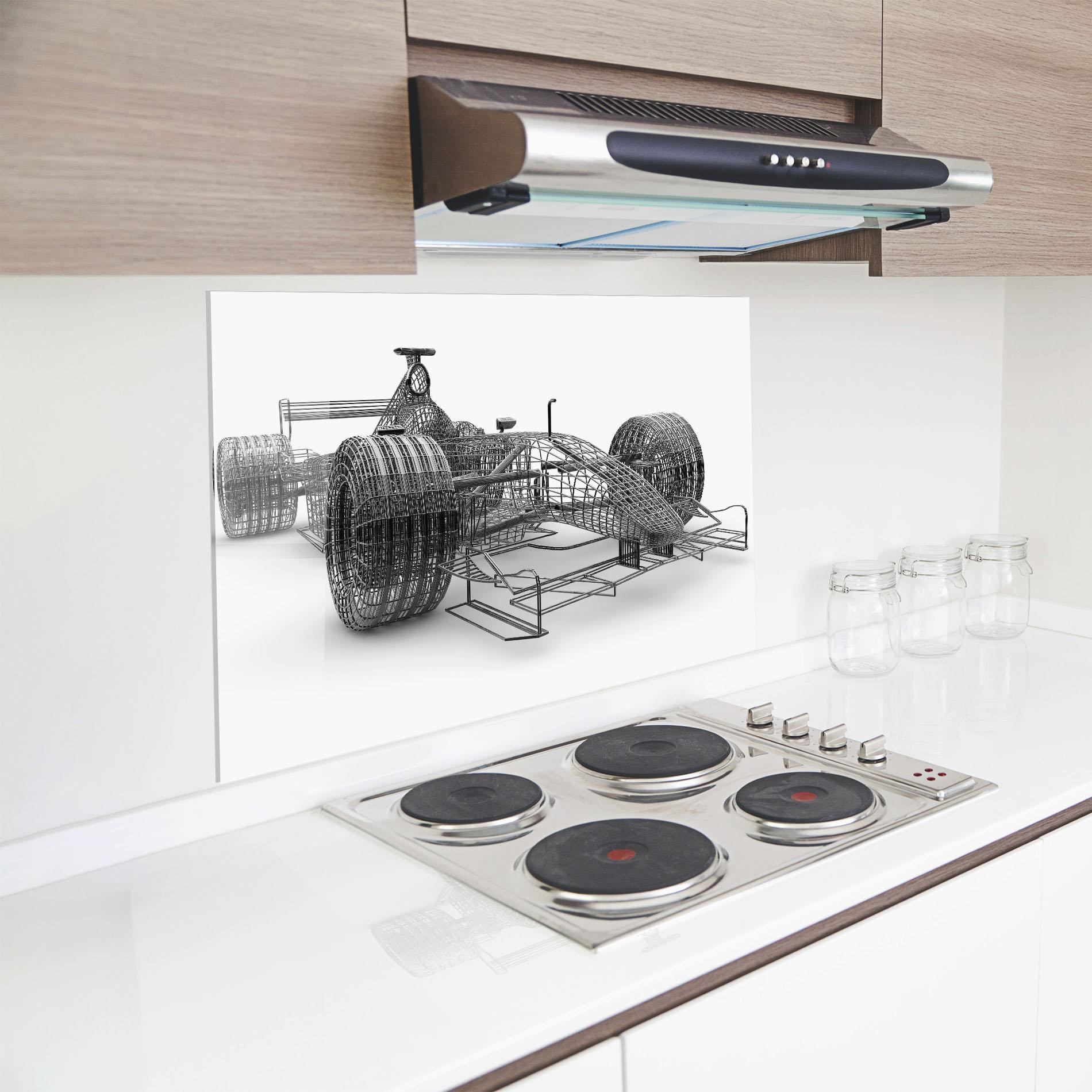 Konyhai üveg hátfal Wireframe F1 Car mockup 8