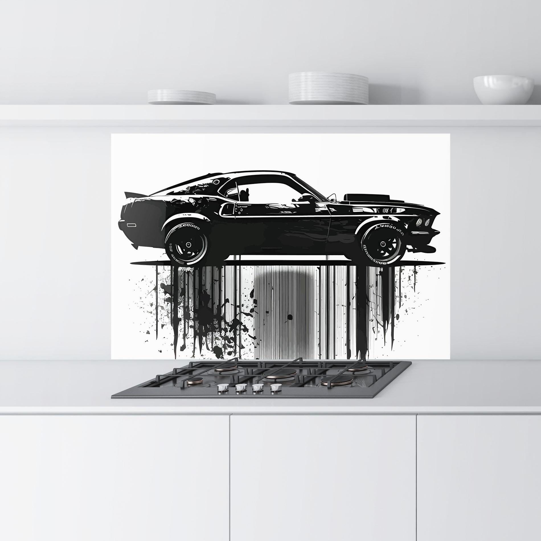 Konyhai üveg hátfal Black Car Drowing mockup 9
