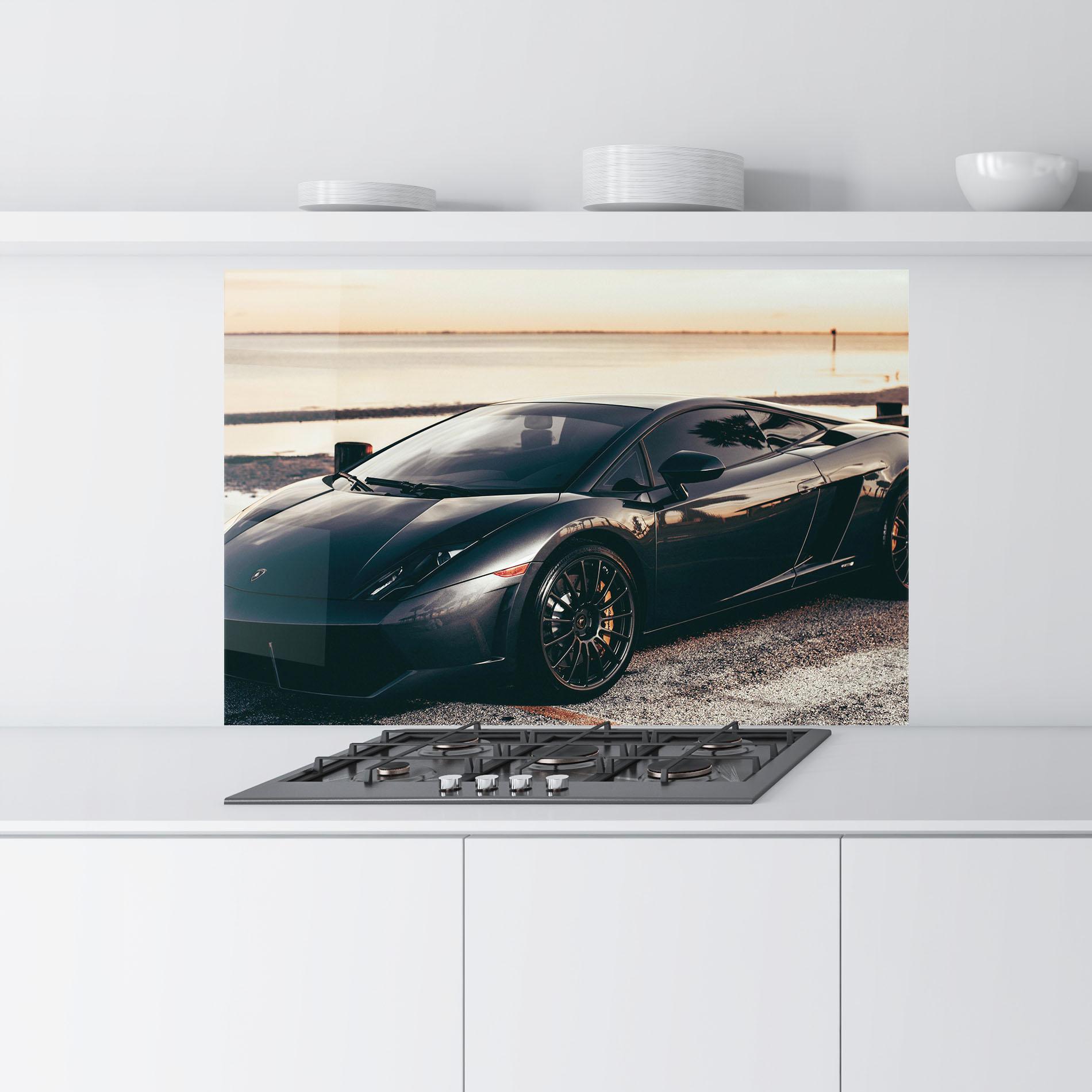 Konyhai üveg hátfal Black Lambo Sea mockup 9