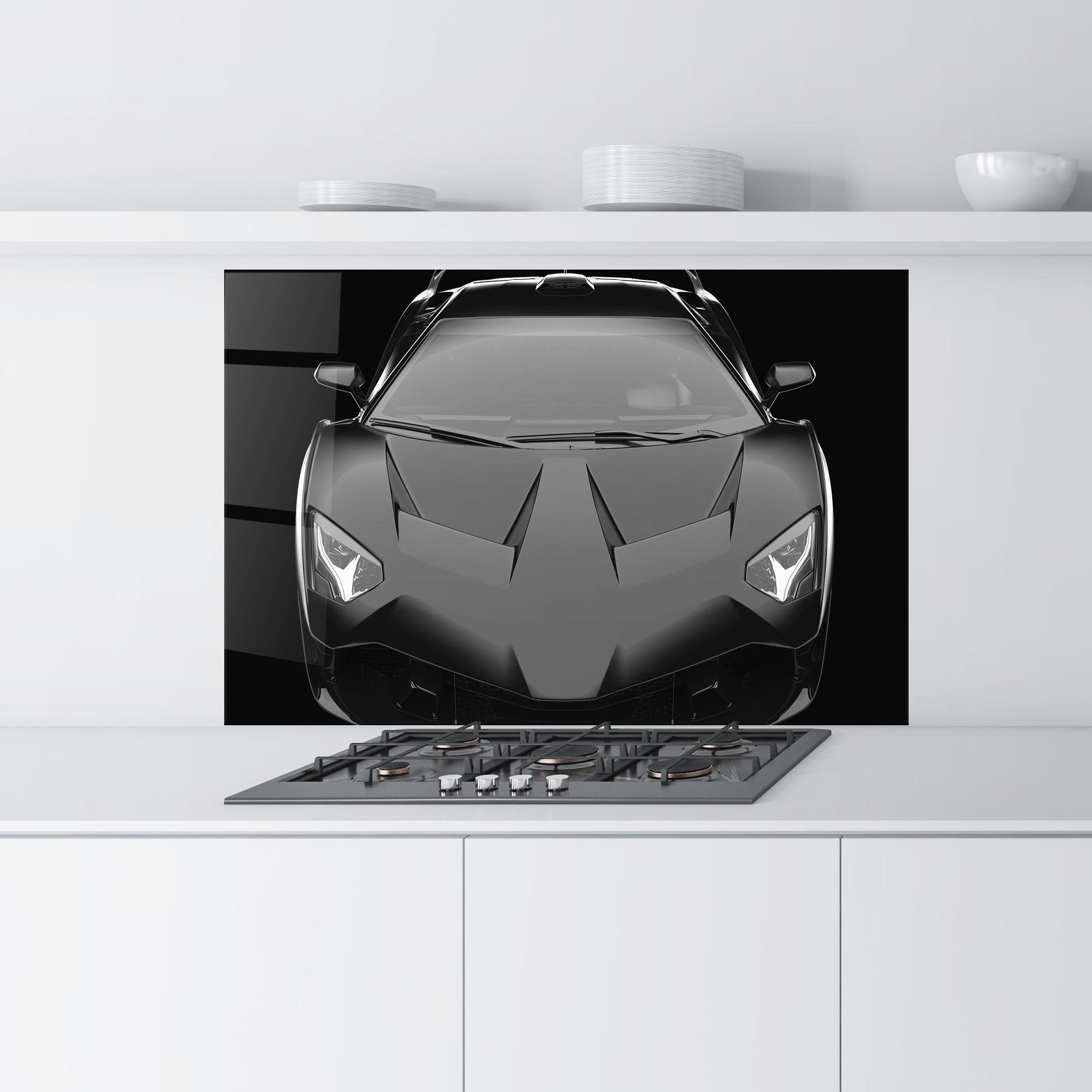 Konyhai üveg hátfal Black Matte Lambo mockup 9