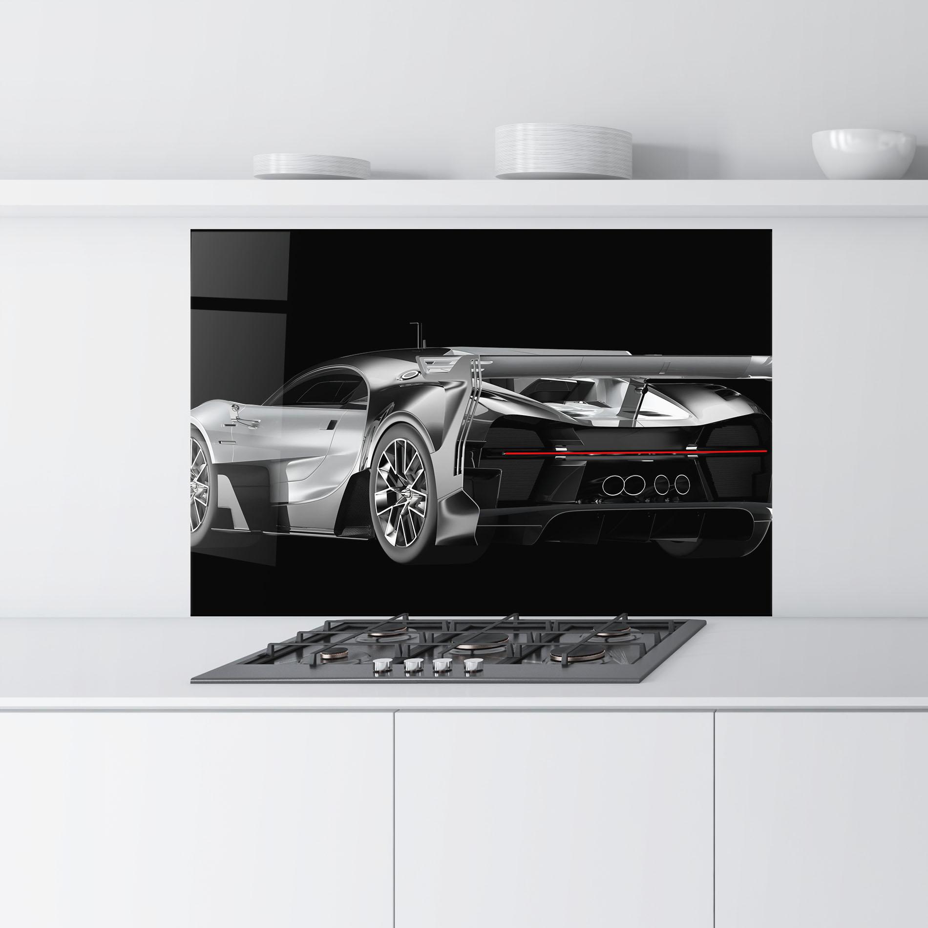 Konyhai üveg hátfal Black Rear Hypercar mockup 9
