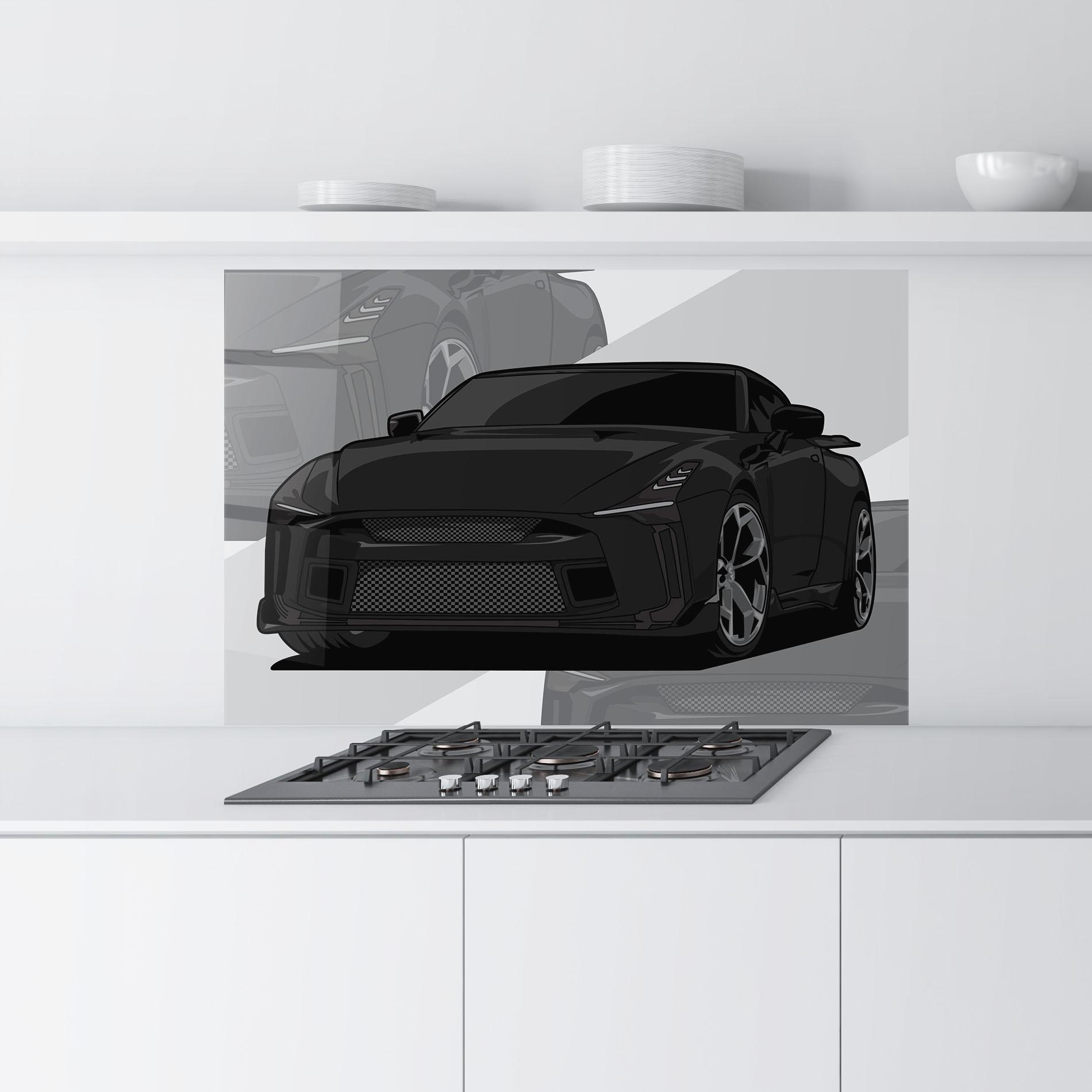 Konyhai üveg hátfal Black Strong Car mockup 9