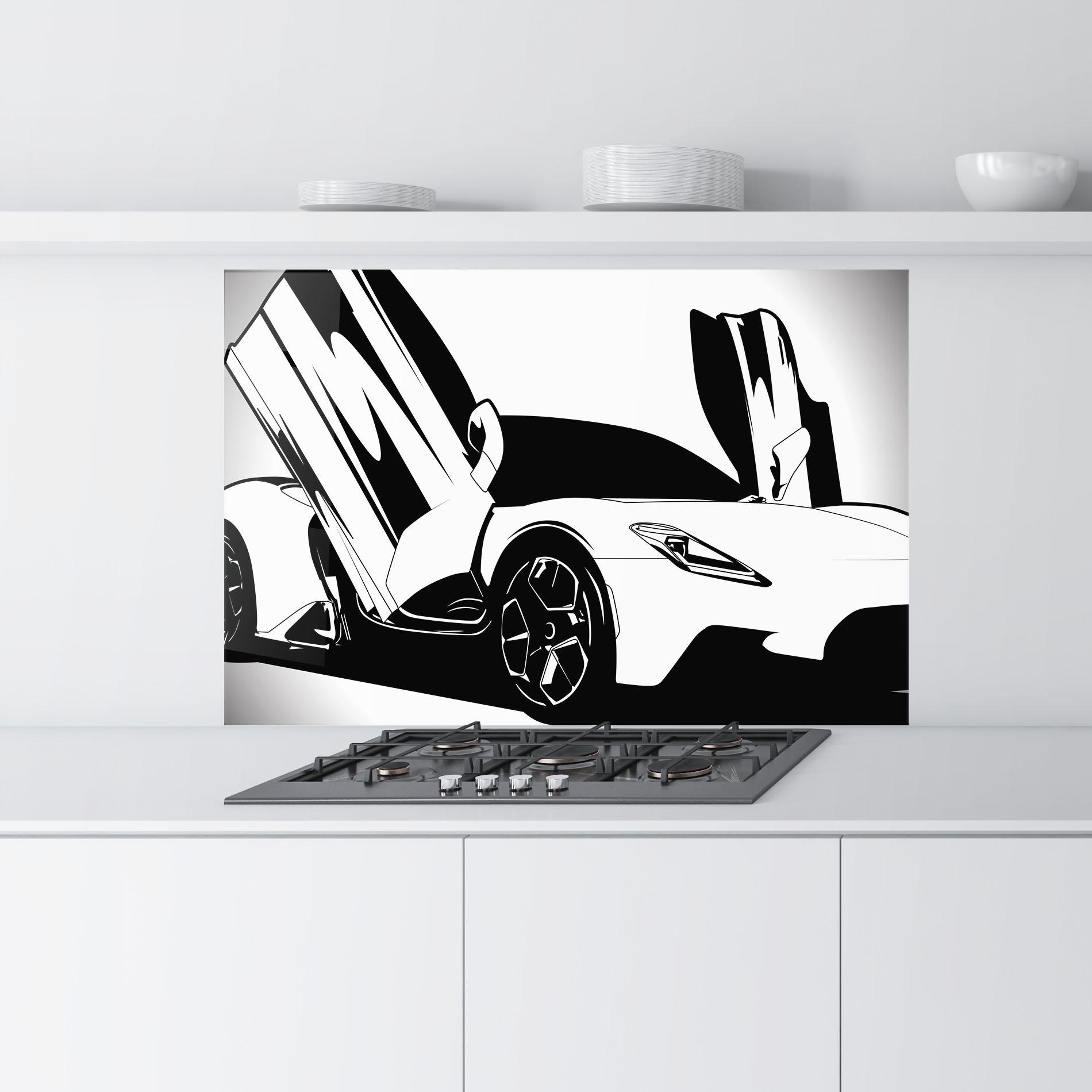 Konyhai üveg hátfal Black White Car mockup 9