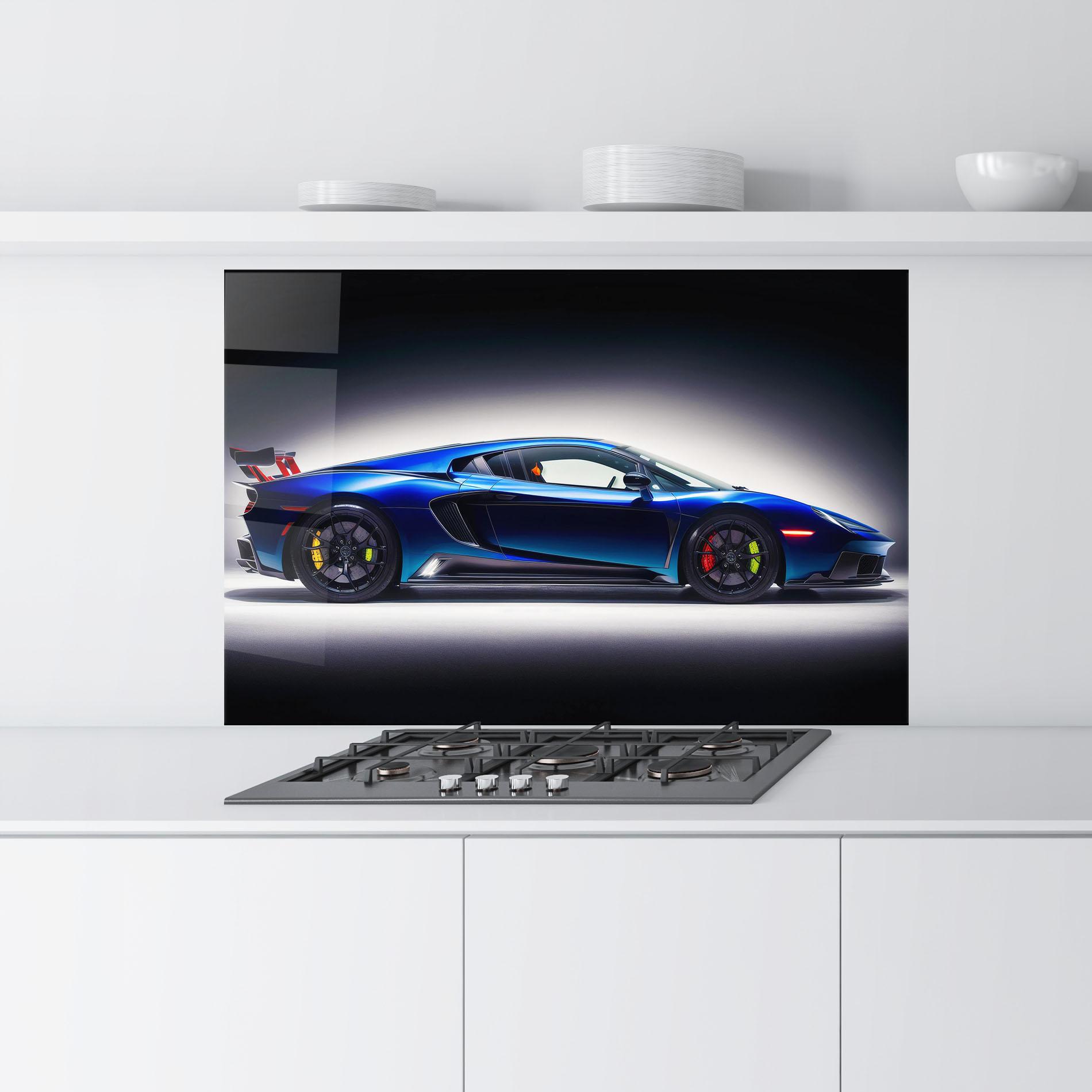 Konyhai üveg hátfal Blue Hypercar Side mockup 9