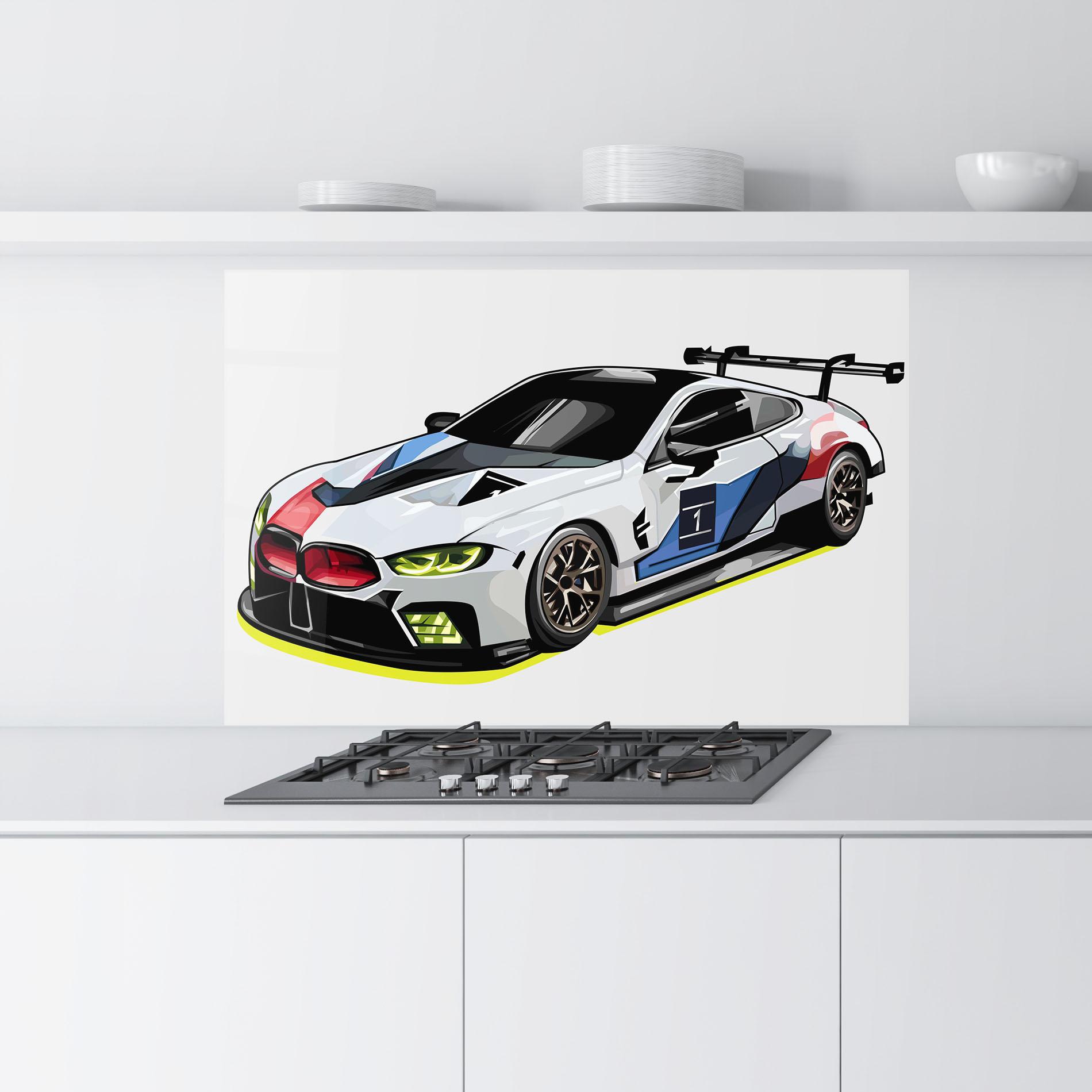 Konyhai üveg hátfal Bmw Sport Car mockup 9