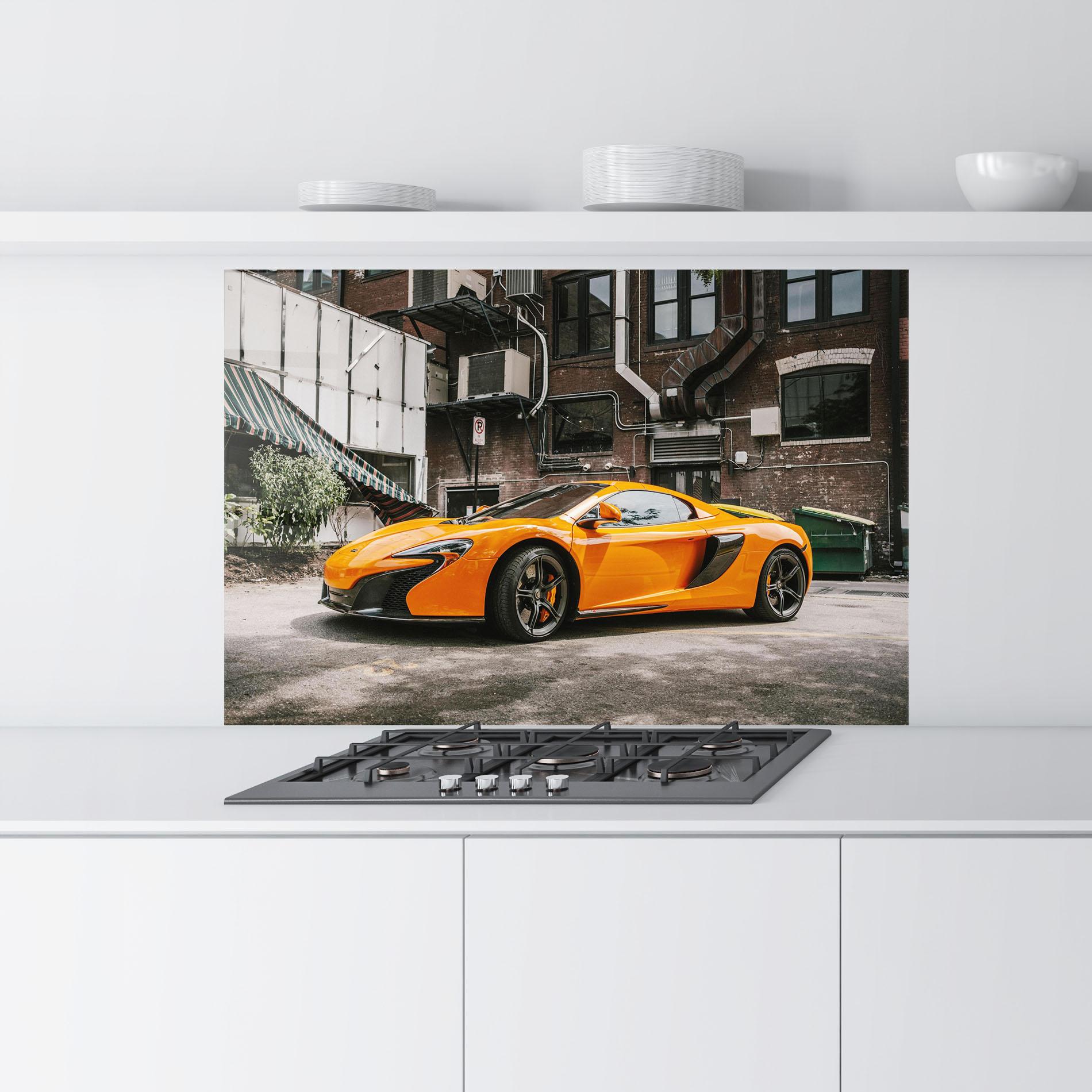 Konyhai üveg hátfal Orange Mclaren Photo mockup 9
