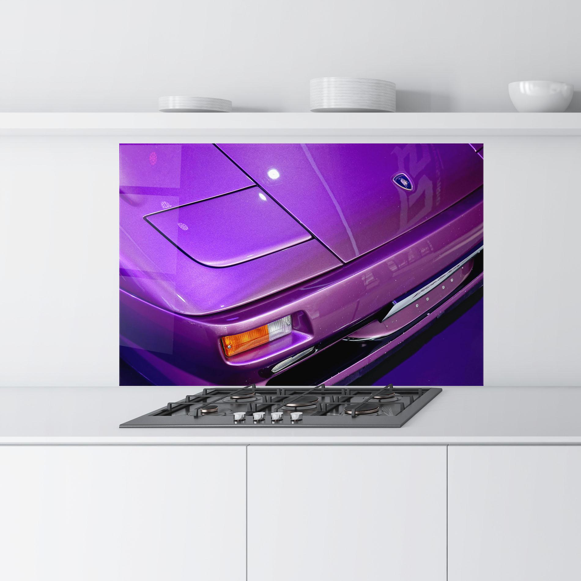 Konyhai üveg hátfal Purple Lambo Headlight mockup 9