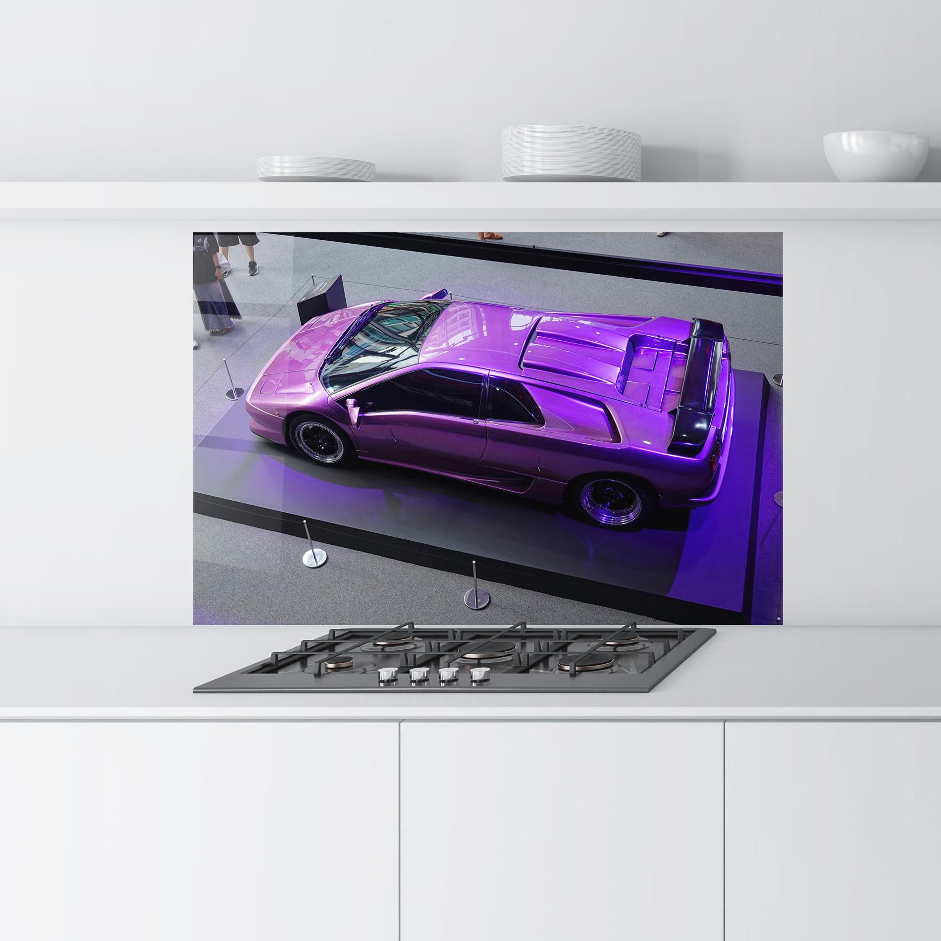 Konyhai üveg hátfal Purple Old Lambo mockup 9