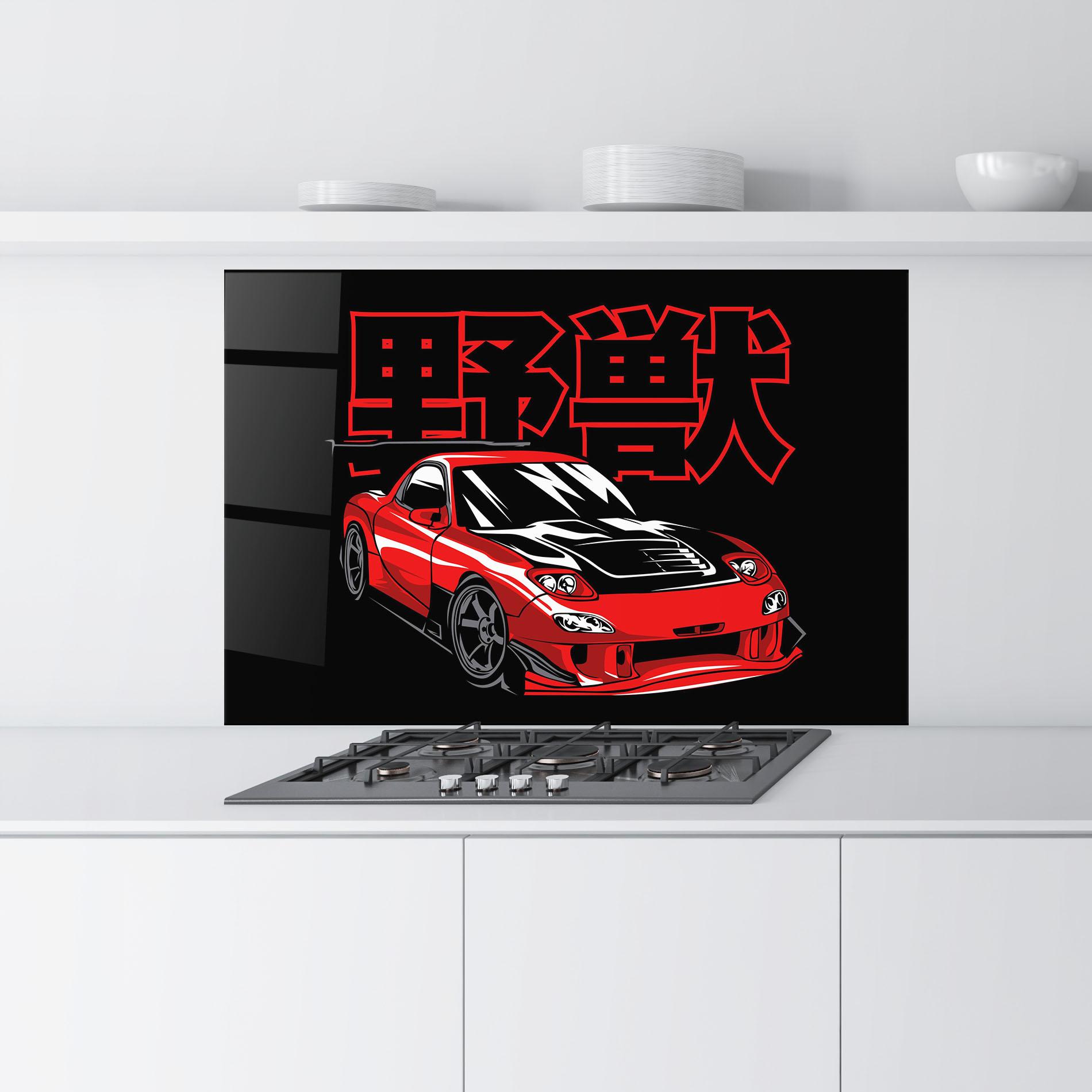 Konyhai üveg hátfal Red Black Car mockup 9